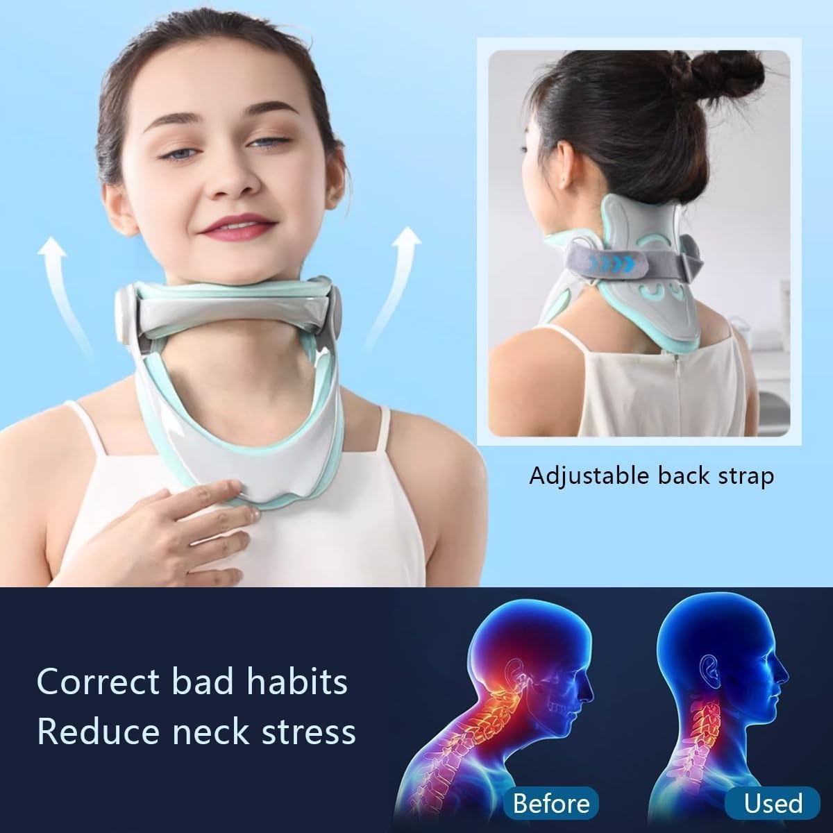 IODOO 360&deg;Adjustable Neck Brace for Forward Head Posture Correction, Cervical Neck Traction Device, Effective Neck Posture Corrector, Neck Stretcher to Relieve Pressure image number 2