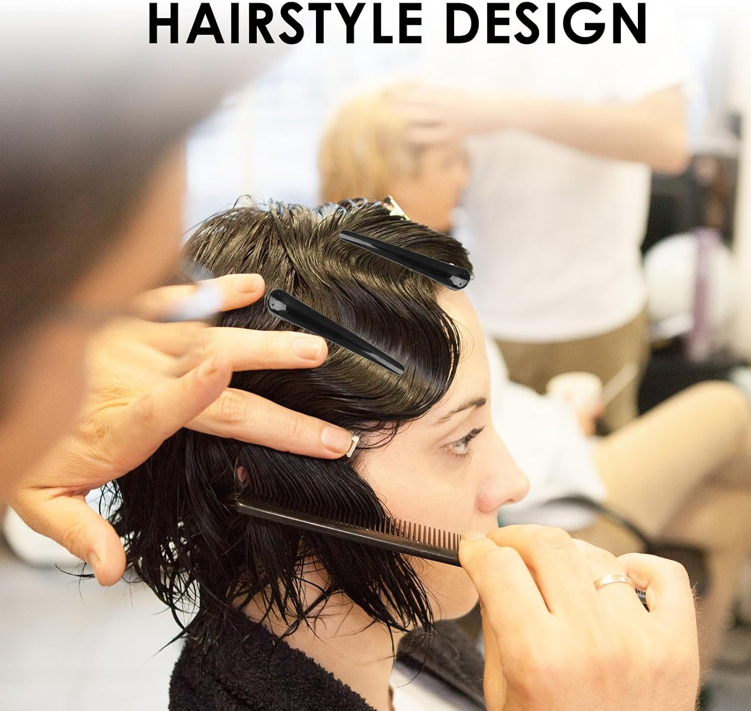 12 Pcs Alligator Hair Clips, Duck Billed Clip for Styling Sectioning 4" Size Frosted Material, No Crease Design for Easy Styling and Sectioning with Silicone Band(Black) image number 2