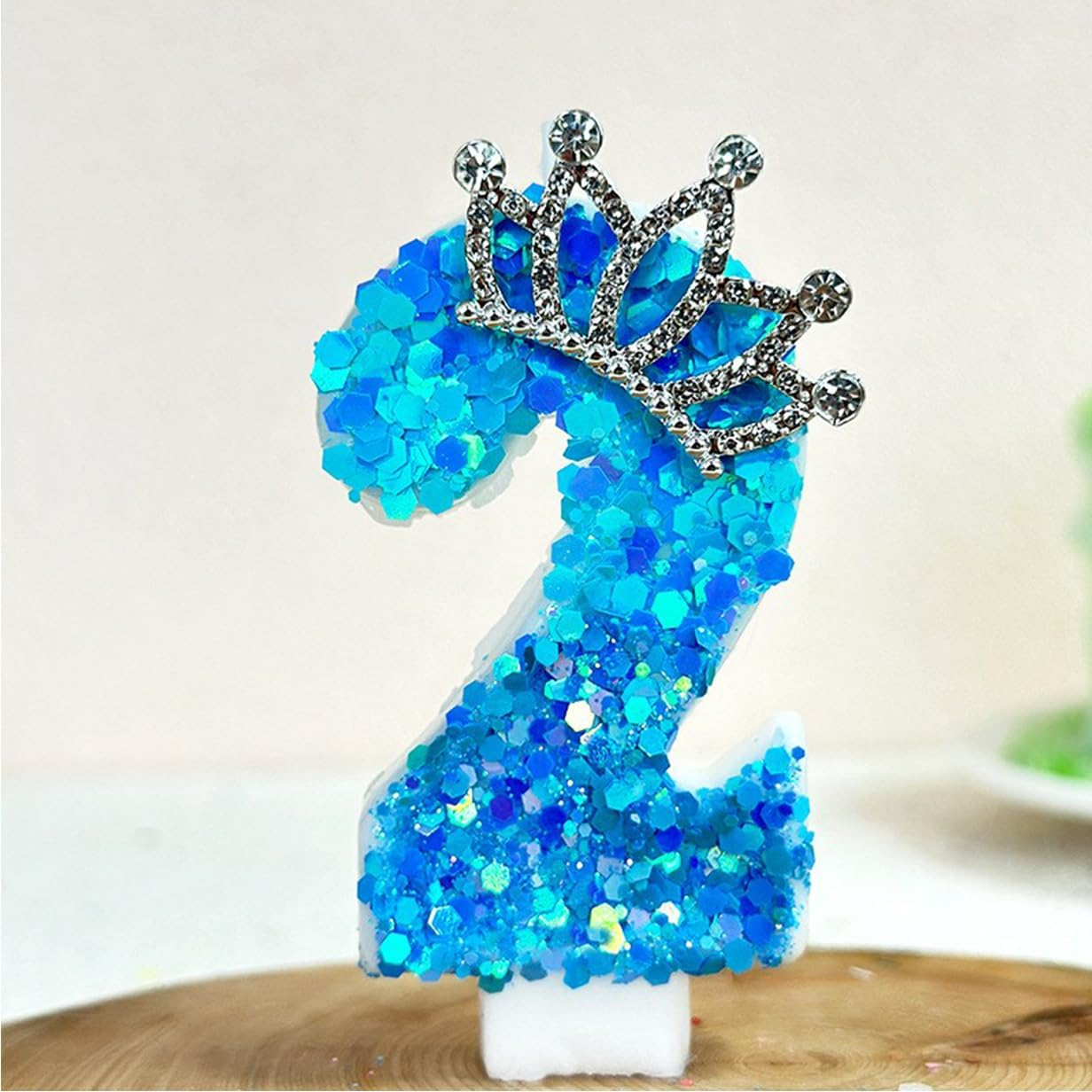 Crown Number 2 Candle 2Nd Birthday Candle for Cake with Sequins, Two Years Old Cake Decoration Party Decor for Birthday Anniversary Celebrations Blue