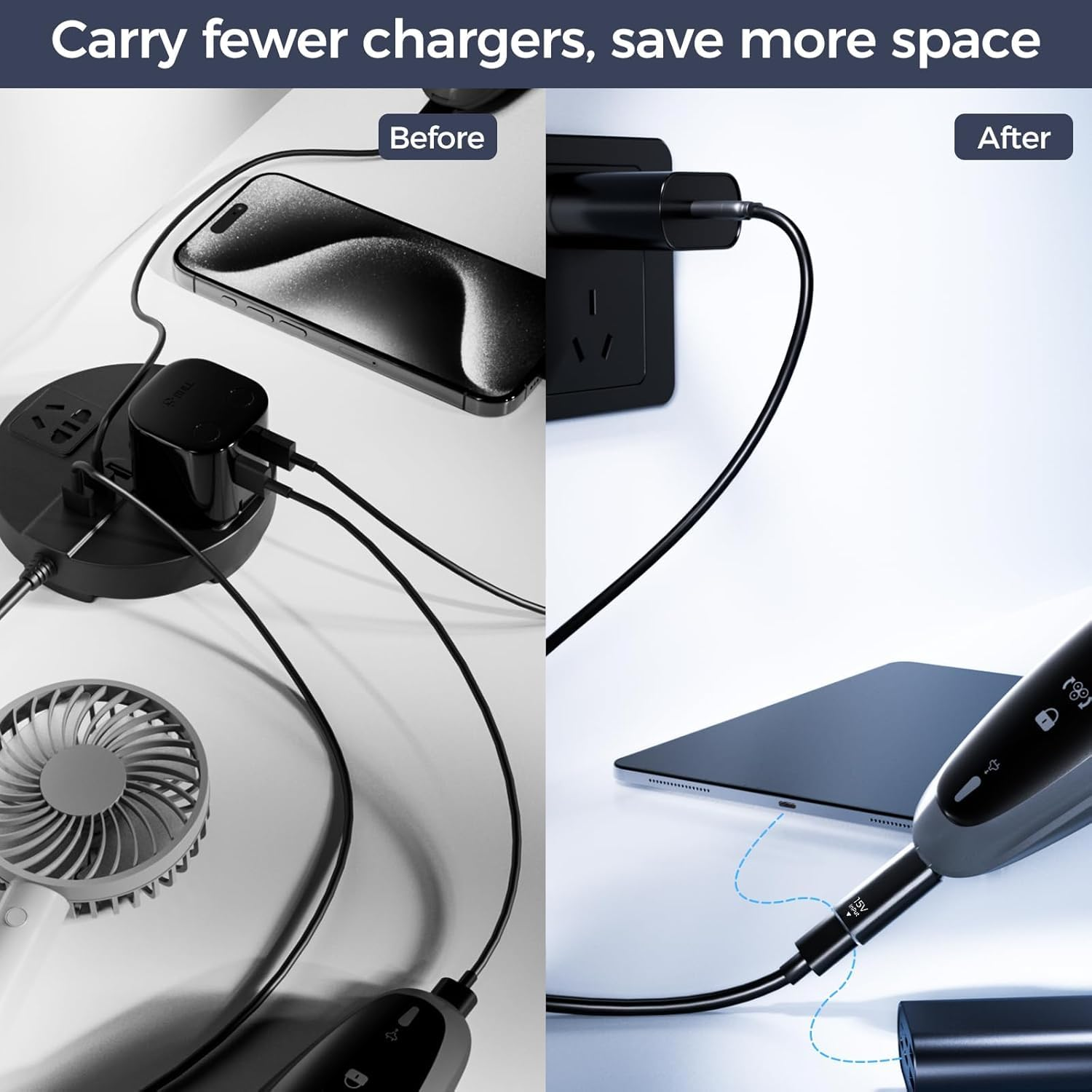 [2 Pack] T Tersely 15V HQ8505 Type C Shaver Adapter Charging Converter for Philips Norelco 7000 3000 Series, Oneblade QP6520 QP6530 QP6510, USB C Shaver Charger Converter without Charger Cord image number 4