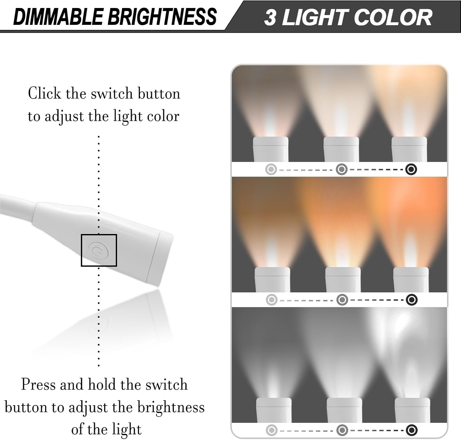 TINYOUTH White Neck Lamp for Reading, 1000Mah USB Rechargeable Book Neck Light Knitting Light with 3 Light Modes Stepless Dimming for Fishing Repairing Sewing Craftwork Crocheting image number 4