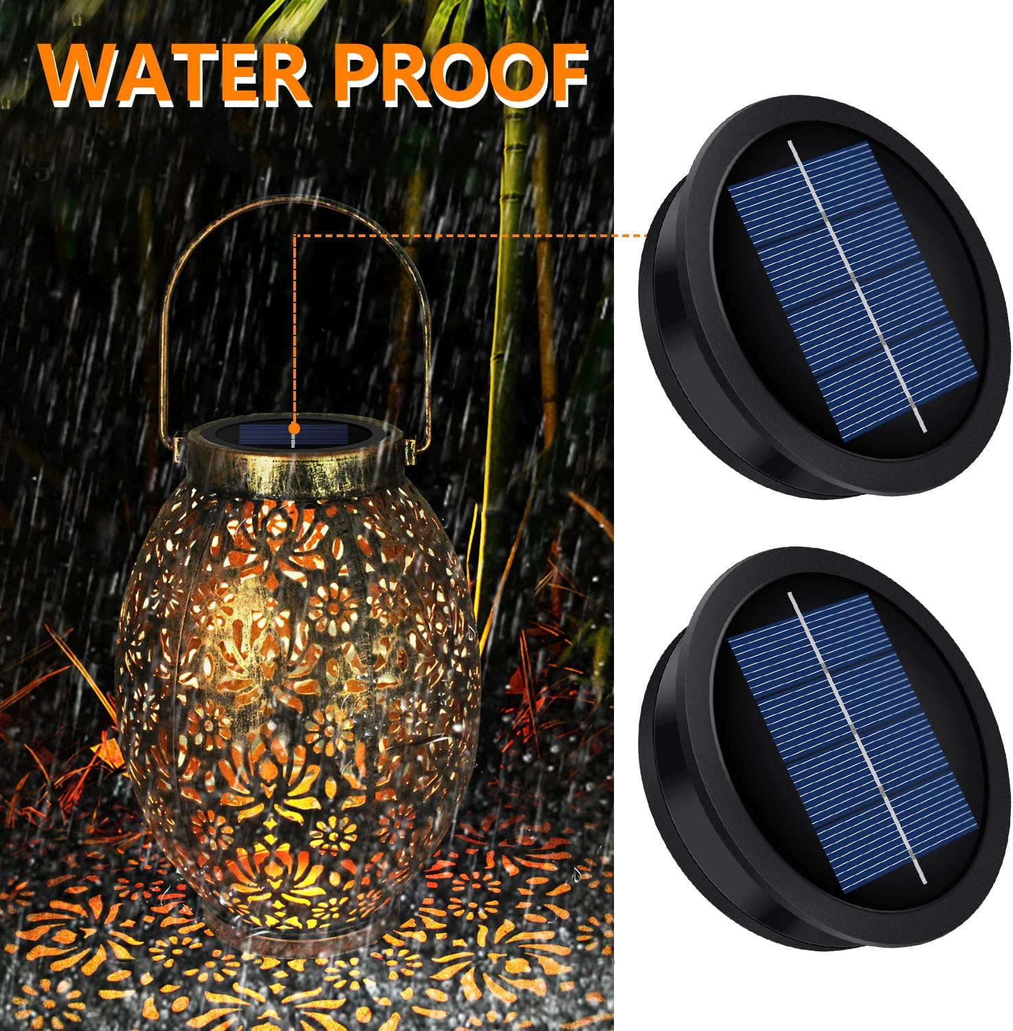 2 Pack Replacement Solar Light Parts(Top Size 3.2 Inches, Bottom Size 2.9 Inches),7 Lumens Warm White LED Waterproof Solar Light Replacement Top Kit for Outdoor DIY Hanging Lanterns image number 6