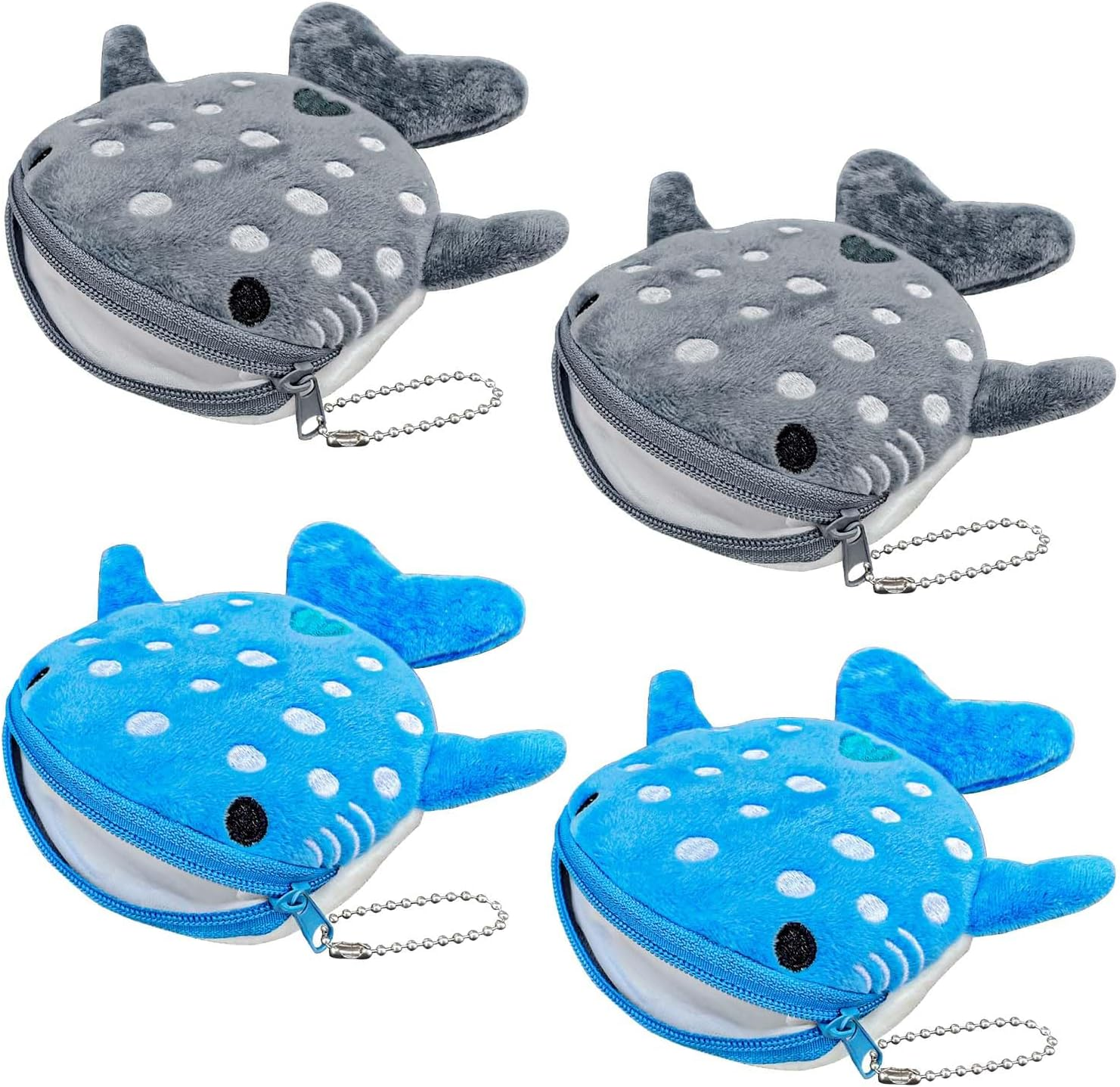 Krinisou Cute Whale Shark Coin Purse Pouch, Small Kawaii Funny Animal Plush Change Purse with Zipper for Kids Girls, 2 Whale Sharks, Cartoon