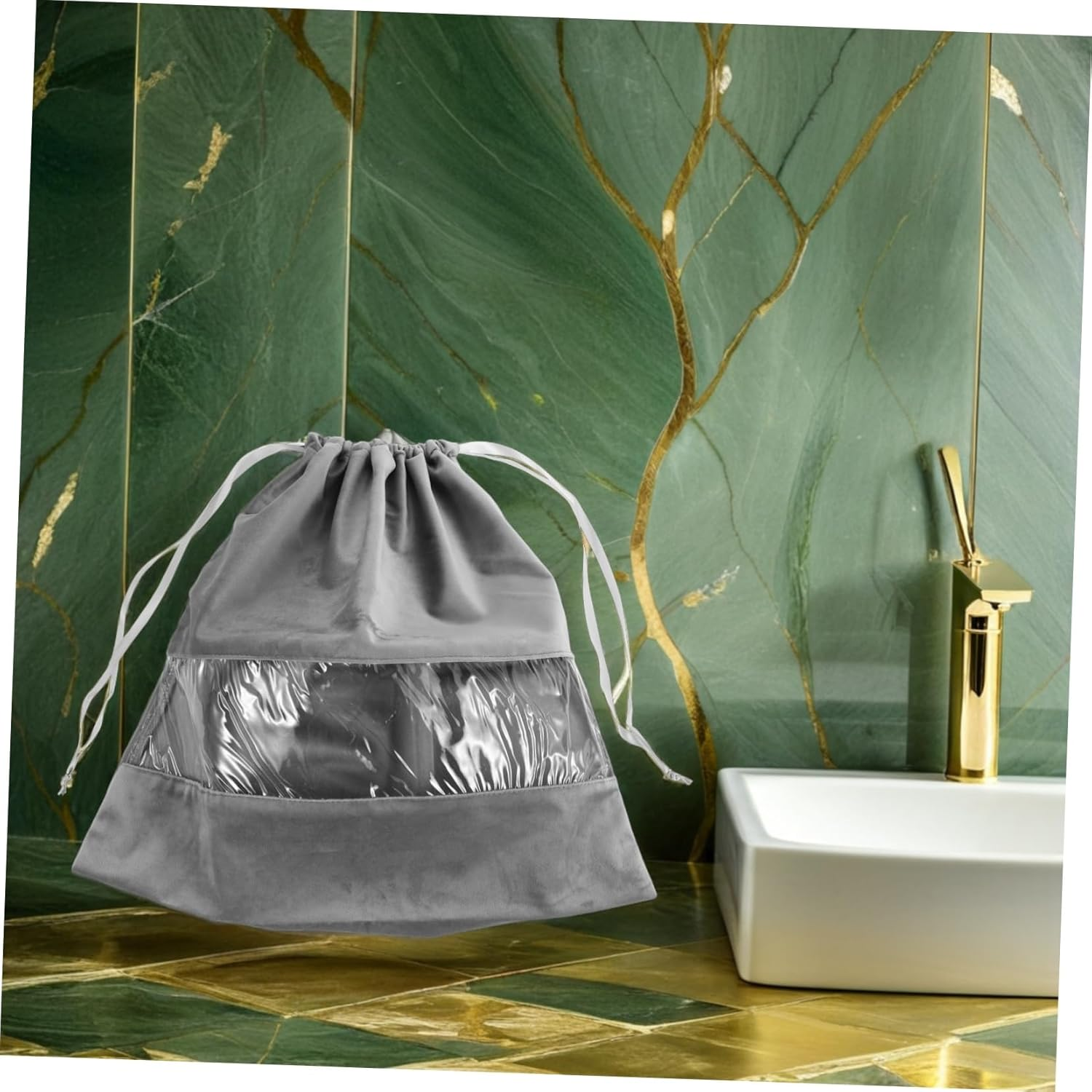 HEATSHAKING Travel Hair Dryer Bag with Transparent Dustproof Design Lightweight Drawstring Pouch for Safe Storage of Hair Tools Underwear and Small Accessories Portable Organizer for Travel - Grey image number 2