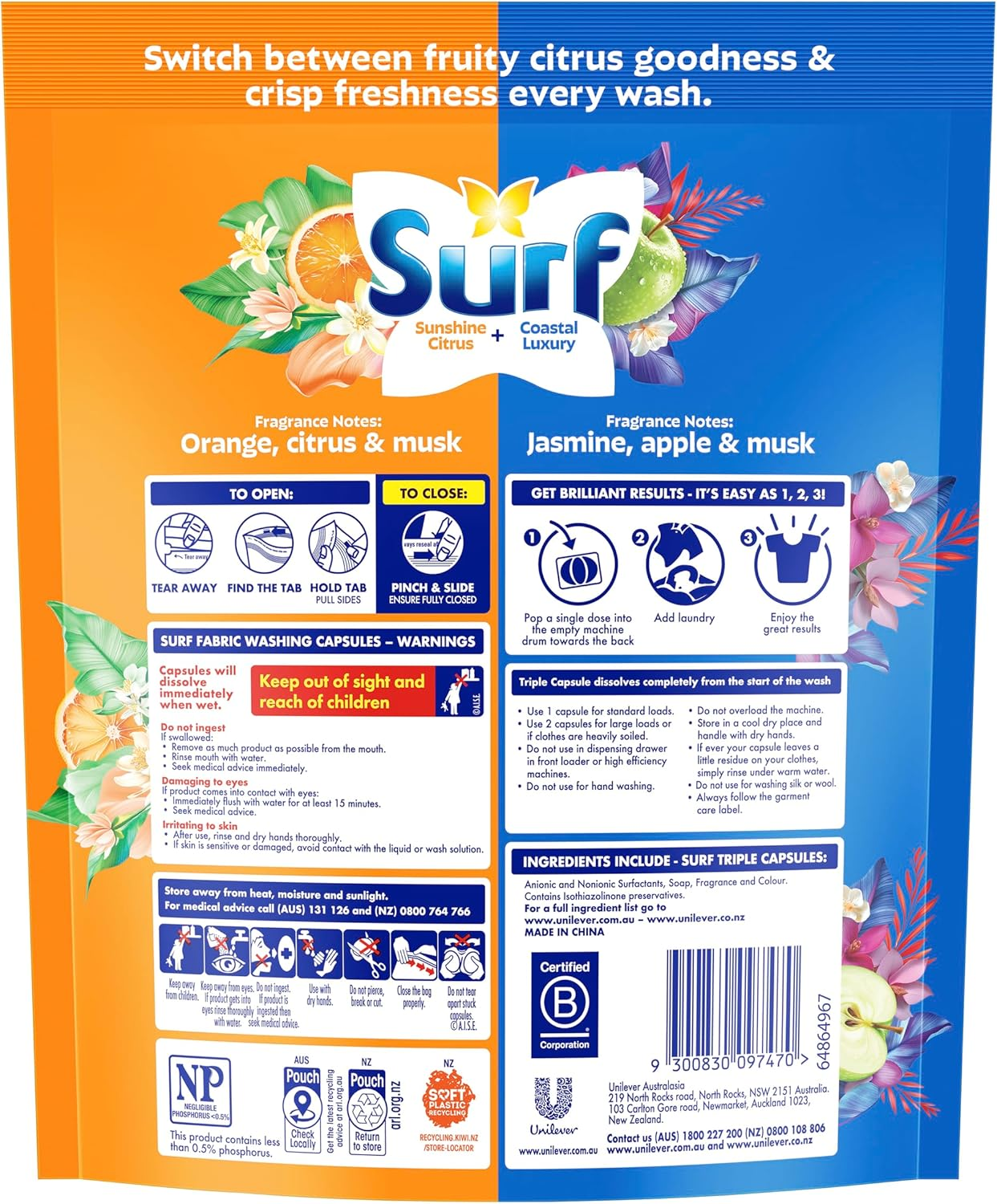Surf 5-In-1 Coastal Luxury + Sunshine Citrus Mixed Pack Laundry Capsules 45 Capsules image number 3