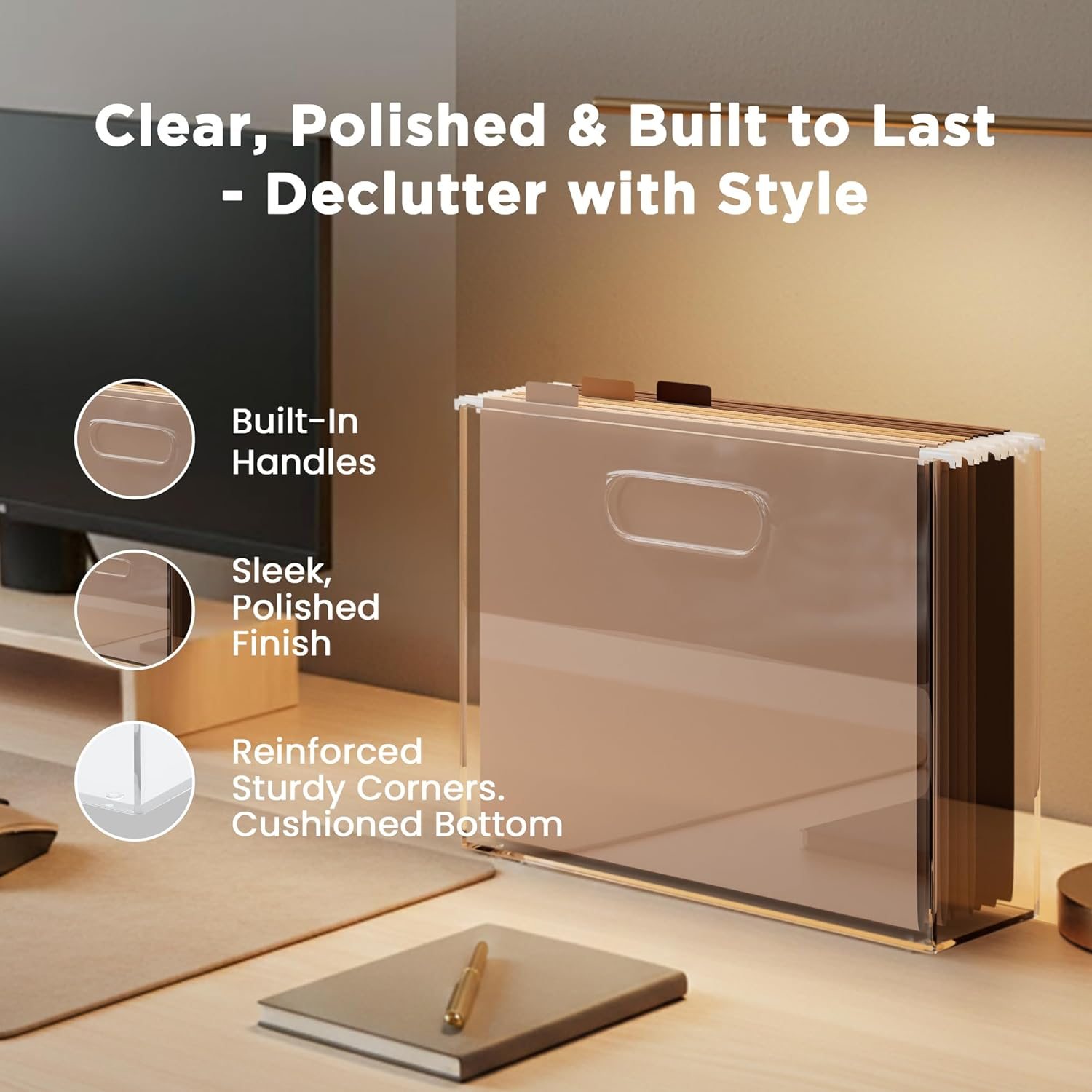 File Organizer for Desk - This Acrylic Storage Box Is Great for Office Organization - Its Modern Acrylic Magazine Holder Makes a Great Gift for Home/Work Space image number 5