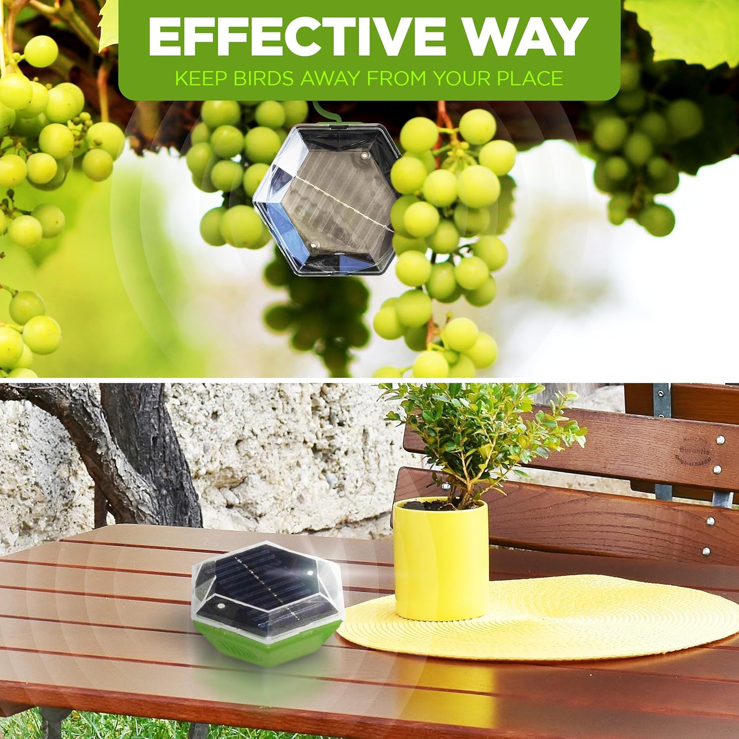 ISOTRONIC&reg; Ultrasonic Solar Bird Repeller Device, Portable Bird Deterrent, Pigeon Scarer - Pack of 1 Pcs.