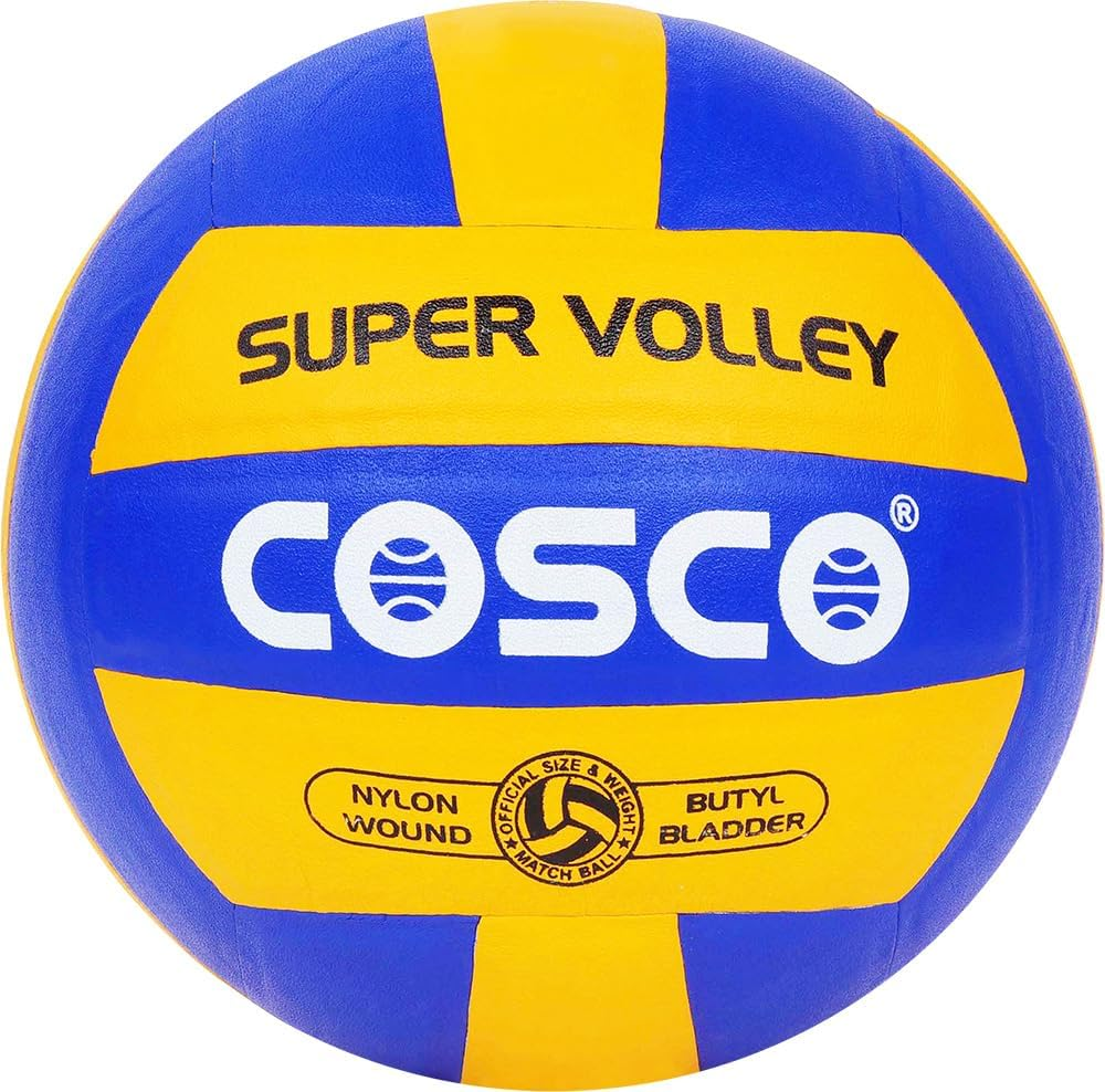 Cosco Approved by VFI Super Volley Volleyball | Color: Blue & Yellow | Size: 4 | Material: Leather | Numbers of Panel: 18 | Winding: Nylon | Weight: 260~280Grams | Recommended for Professional image number 1