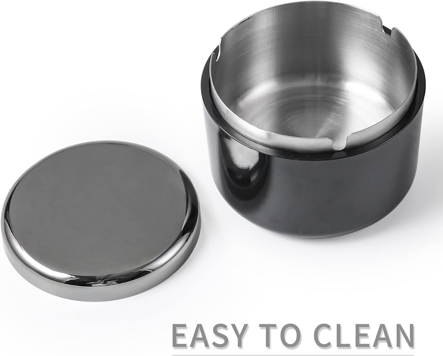 Smokeless Ashtray with Lid for Smokers Stainless Steel Liner Ash Tray Windproof Durable Easy to Clean Cool Ashtrays for Indoor or Outdoor Use, Patio, Office & Home(Black) - Black image number 4