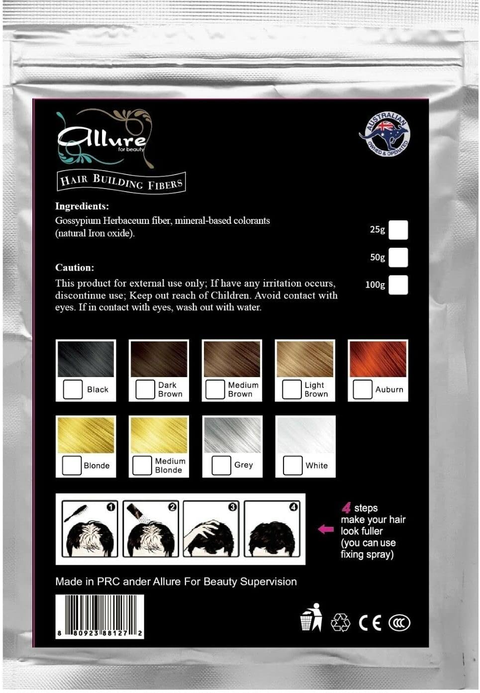 Hair Building Fibres 100% Natural Hair Loss Instant Treatment Thicker Concealer Balding 100G Refill Bag for Men and Women Dark Medium Light Brown Black (Light Brown)