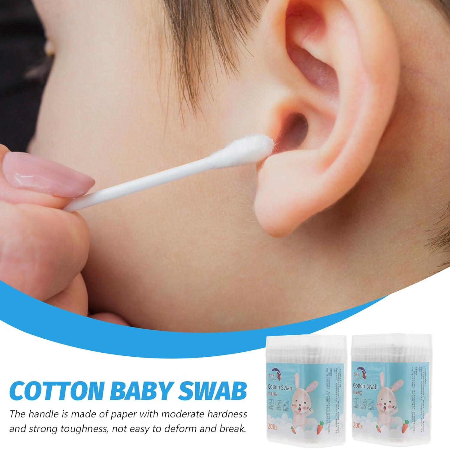 400PCS Cotton Swabs, Cotton Buds Swabs Cleaner Double round Cotton Tip Cleaning Swabs with Paper Stick for Cleaning Ear Nose Nose Swabs Makeup Chidren Ear Nose Cotton Sticks image number 1