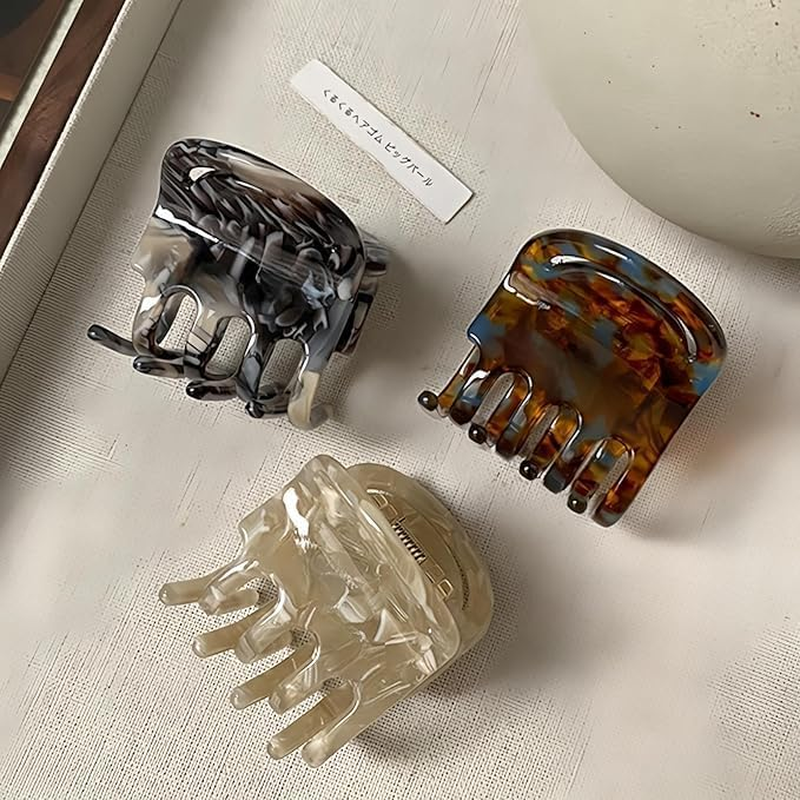 Jiaozoum Hair Claw Clips, 3Pcs Handmade Durable Non-Slip Clips for Women and Girls with Medium Thick and Thin Hair, Stylish Lightweight Barrettes (Gray,Brown,Black)