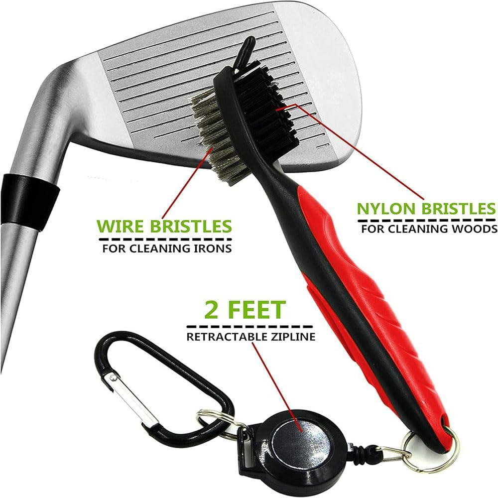 2Ft Brass Golf Club Brush with Retractable Zip Line and Aluminum Carabiner Ergonomic Golf Groove Cleaner for Clubs, Durable Brass Bristles, Compact Golf Bag Accessory, Easy to Use Retractable Design image number 6
