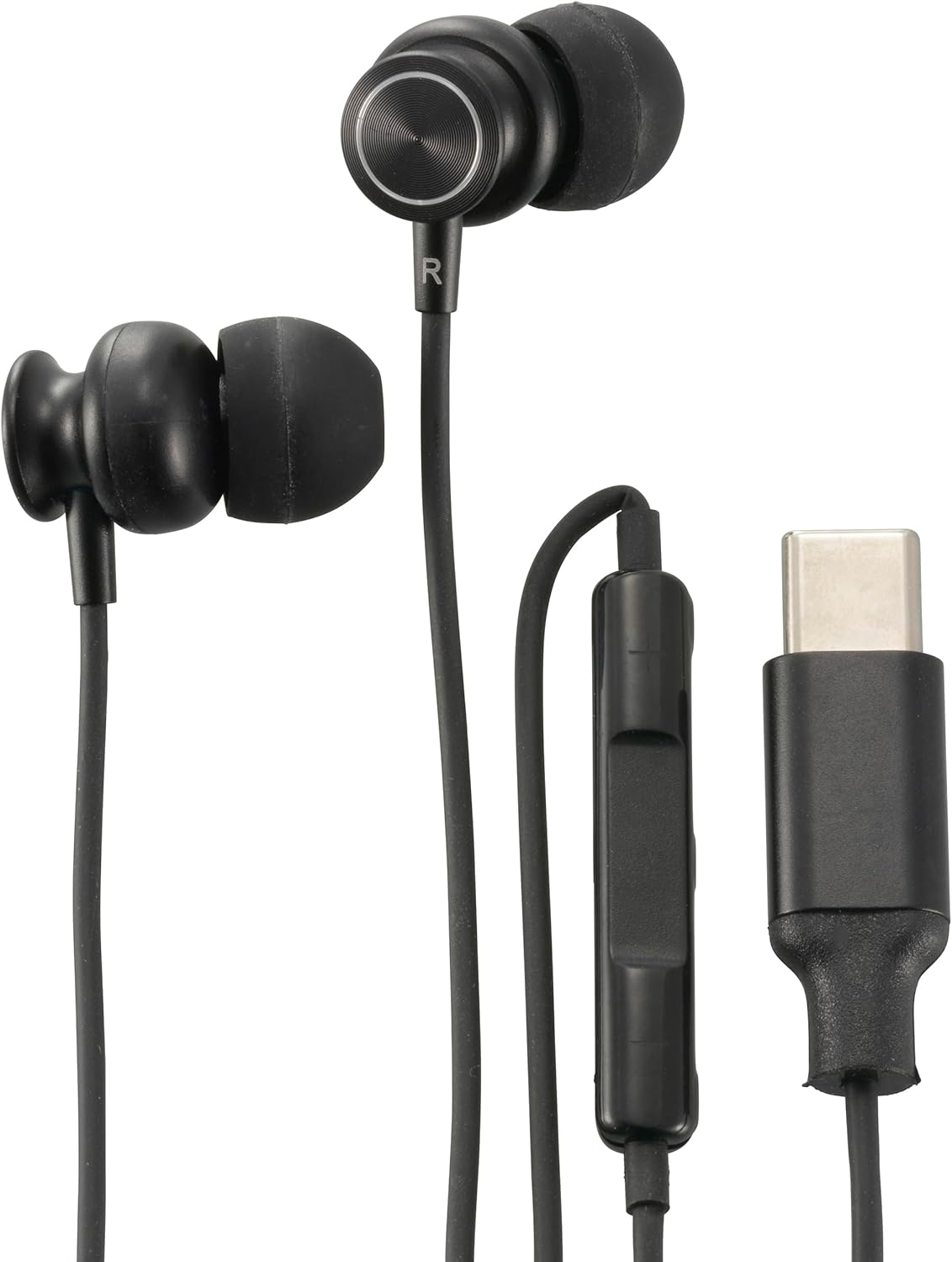 Ohm Electric Audiocomm SMT-HA05-K 01-7320 Type-C Stereo Earphones, 4.7 Ft (1.2 M), In-Ear Type, Black, Wired with Volume Controller