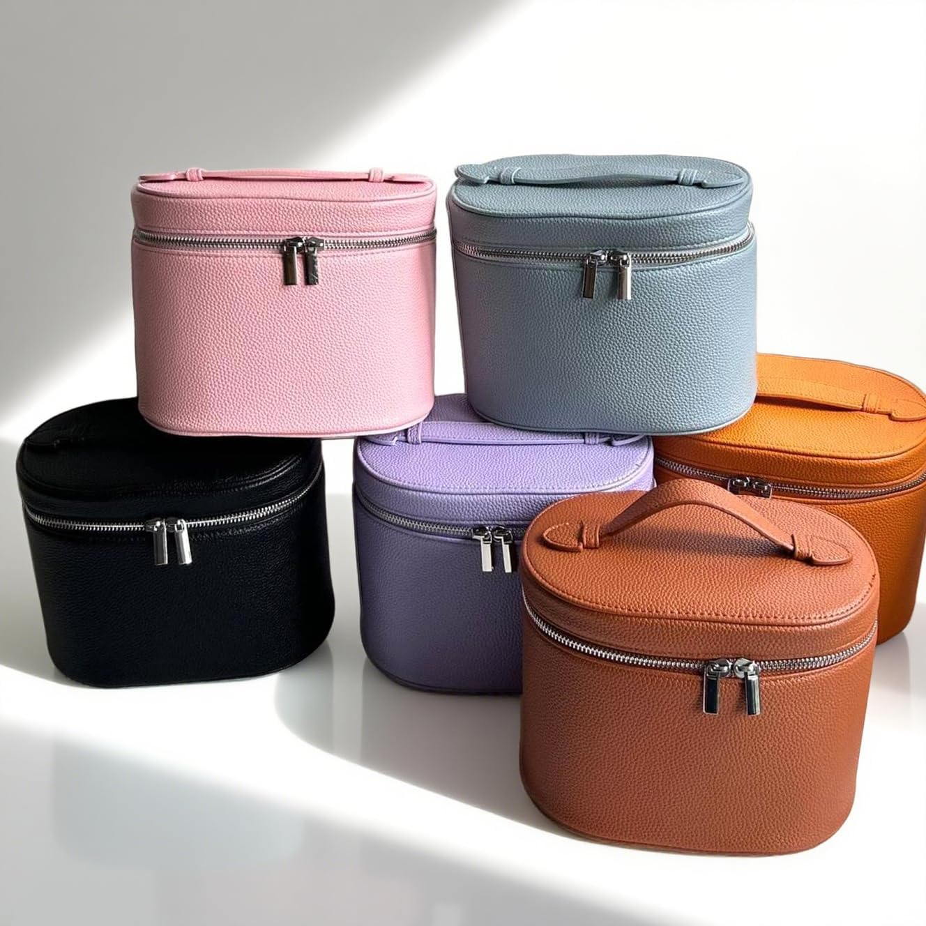 Portable Travel Toiletry Bag, Modern Makeup Storage Case, PU Leather Waterproof Wash Bag, Vanity Organizer with Removable Divider - Blue image number 3