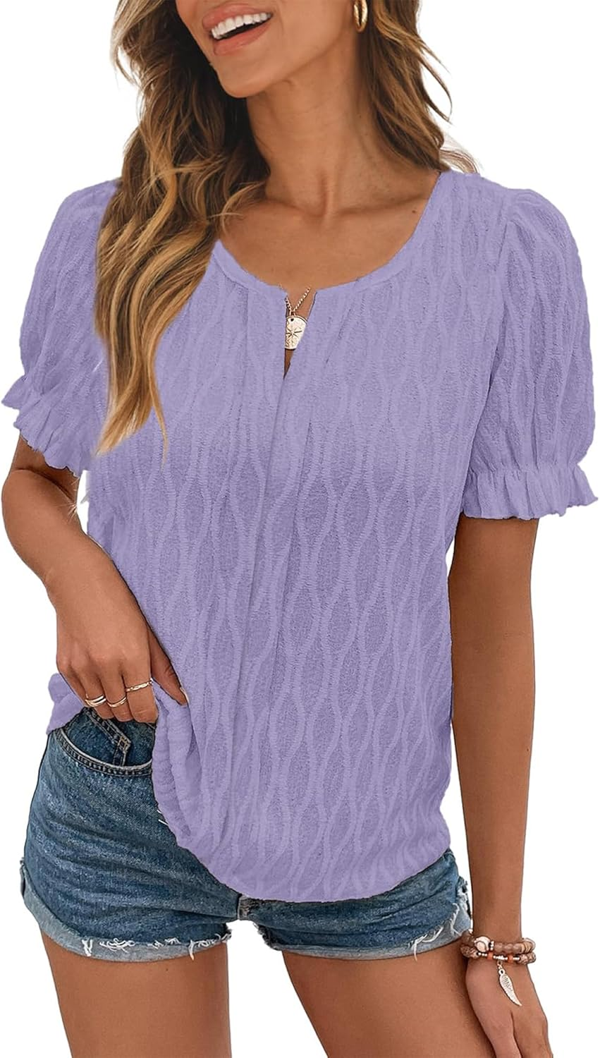Women Summer Shirts Short Sleeve V Neck Tops Fashion Casual Blouses image number 5