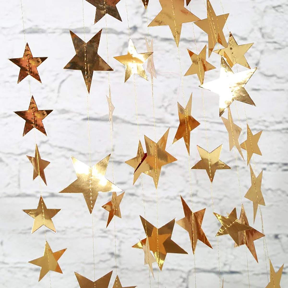 Gold Star Garland Banner Decorations - 156 Feet Bright Paper Hanging Decorations, Glitter Star Bunting for Wedding, Birthday, Holiday, Christmas Party - Gold image number 6