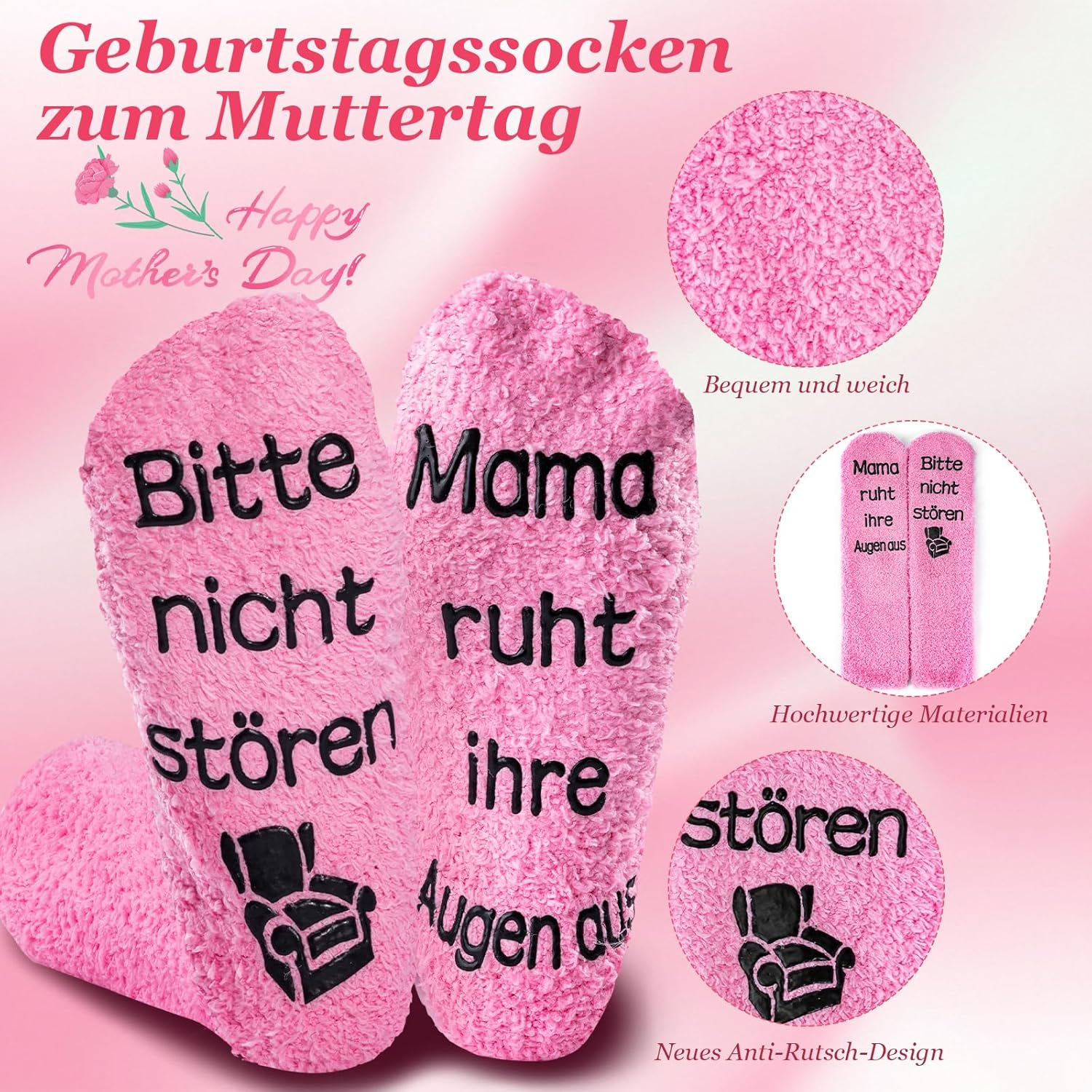 SREBIWO Gifts for Mum Socks Including Cosmetic Bag for Women Socks and Keyring, Mother Pink, One Size image number 5