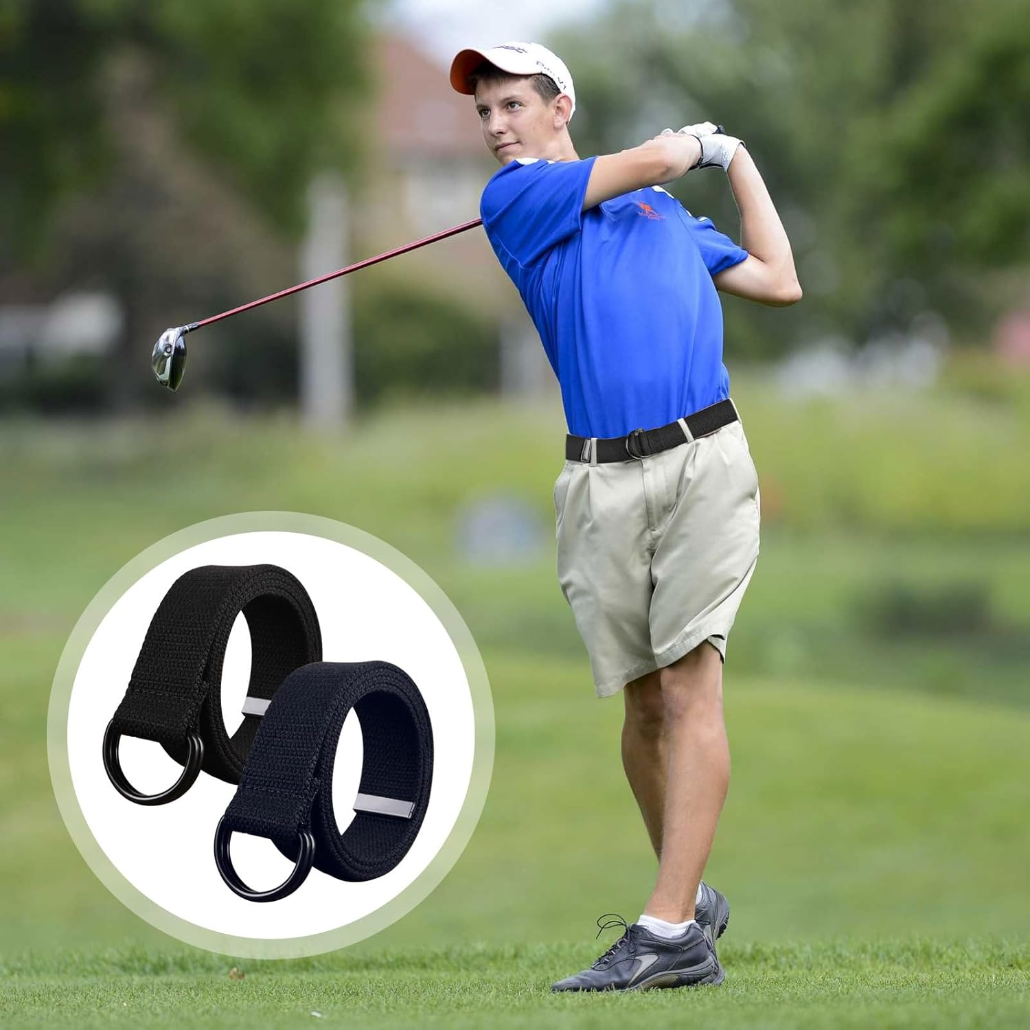 SKHAOVS 2 Pack Belts for Men,Mens Canvas Belt,Mens Adjustable Fabric Belt with Double D-Ring,Holeless Belt Suitable for Leisure and Travel