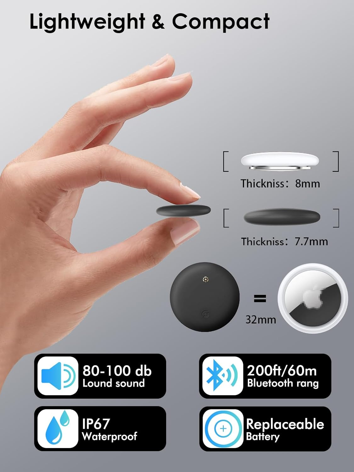 4-Pack Airtags with Holder, VISOOP Smart Bluetooth Tracker Works with Apple Find My(Ios Only), Key Finder Item Locator for Pets/Keys/Bags/Luggage Suitcases, Replaceable Battery Waterproof-Black+White image number 1