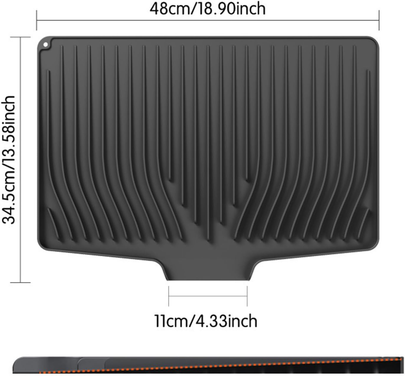 Silicone Dish Drainer Mat, Silicone Dish Drying Mat for Kitchen Counter, Multifunctional and Foldable Sloped Draining Mat, Heat-Proof & Non-Slip Drain Pad with Built-In Drain (Black) image number 5