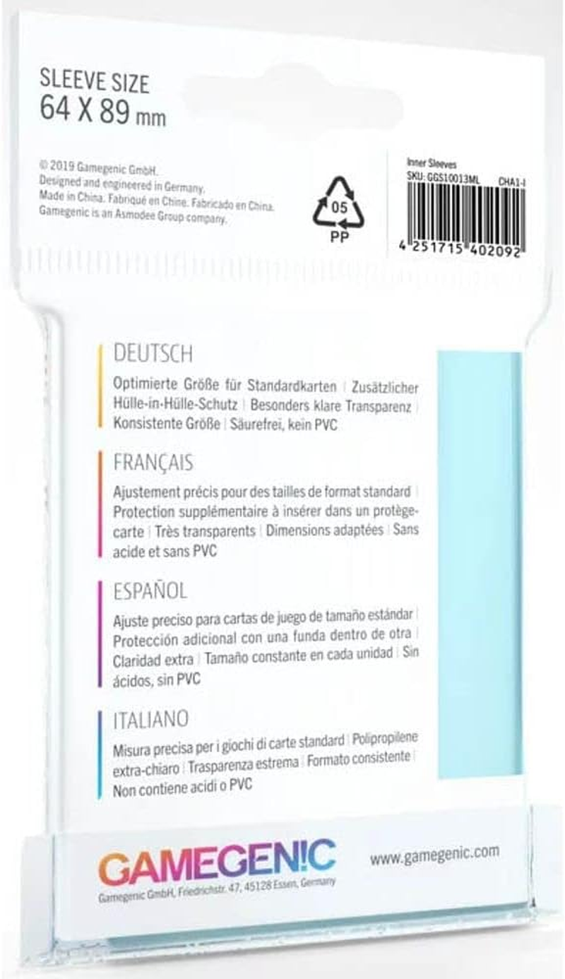 Gamegenic GG1013 Inner Card with 100 Sleeves per Pack, Clear