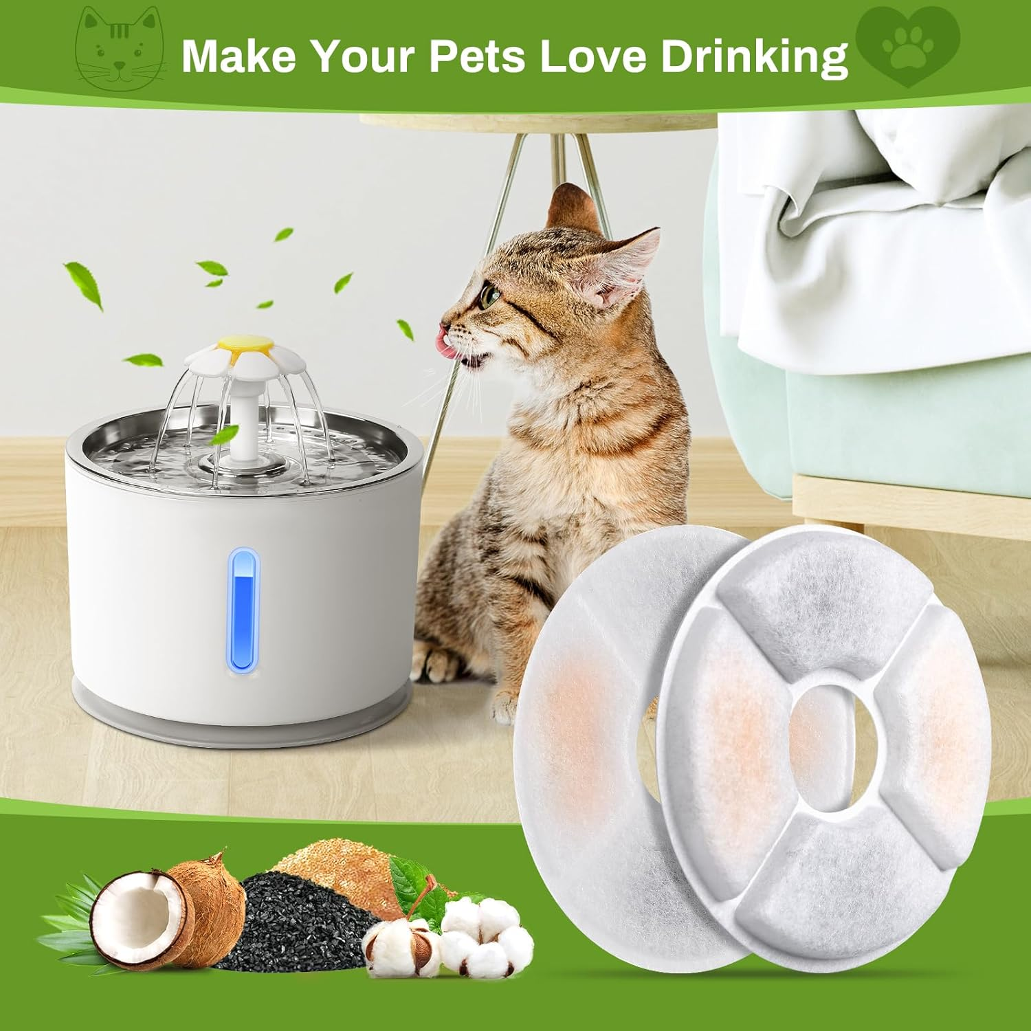 Cat Fountain Filter, Pack of 12 Replacement Filters for 2/2.4 L Drinking Fountain, Triple Filtration System, Activated Carbon Filter for Water Fountain for Cats, Automatic Water Dispenser, Drinking image number 2