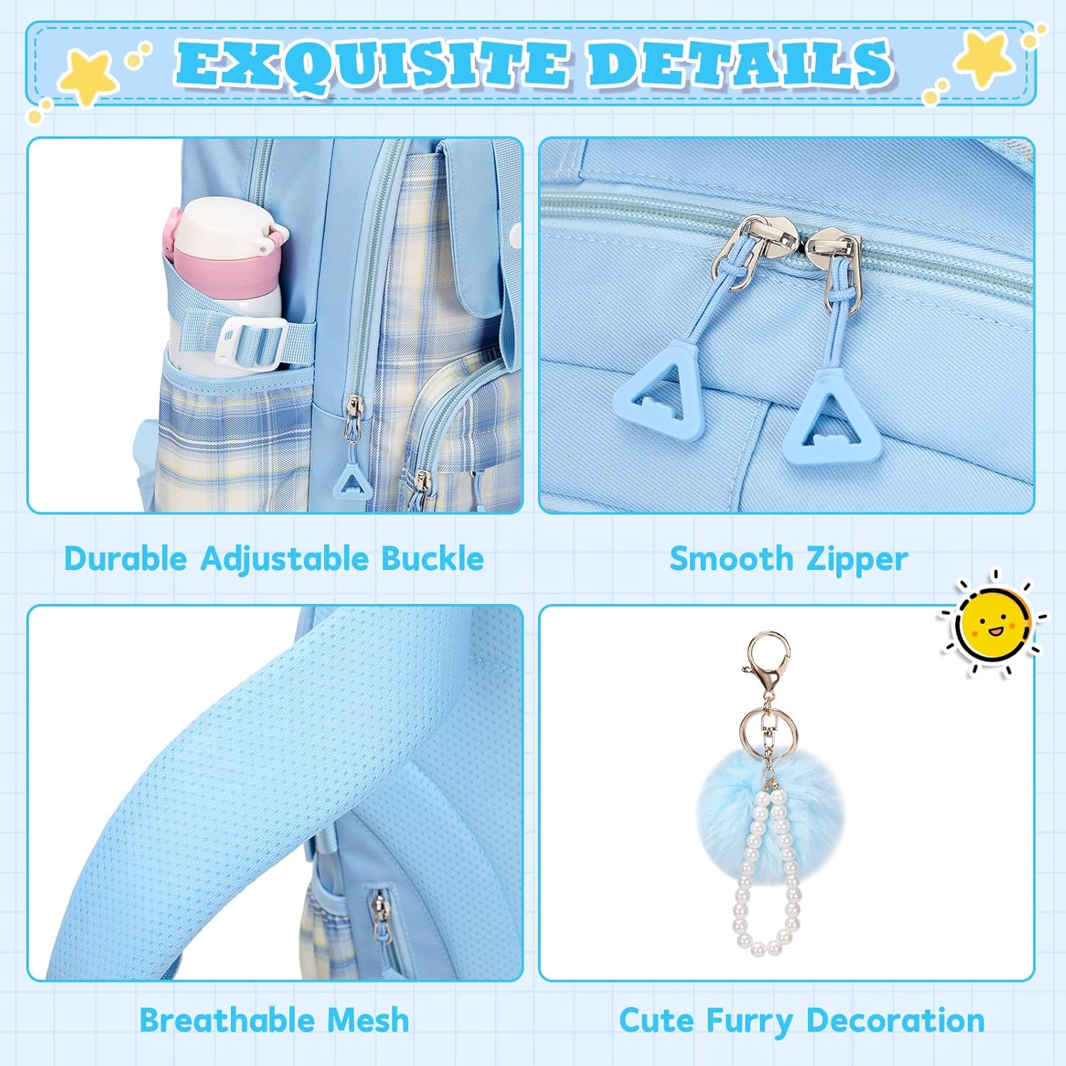 MUSEVOS Girls Backpack, Ideal School Backpack for Girls from Elementary to Teen Years, Kawaii Bookbag Cute Large Capacity - Black image number 5