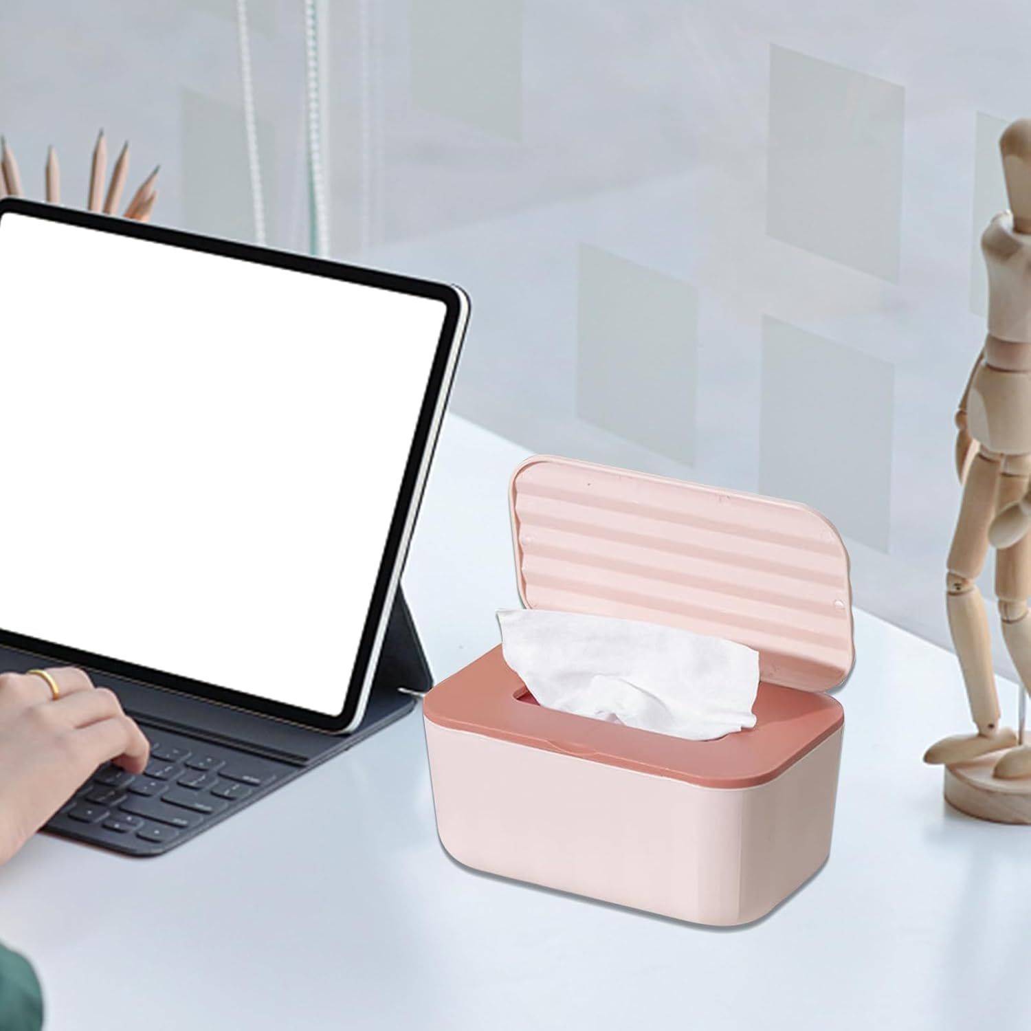 Wipe Box Dispenser,Tissue Refillable Case for Desk | Reusable Dustproof Wipes Tissue Dispenser for Toilet Makeup Bathroom Travel Car Kitchen Nursery Table Organization image number 5