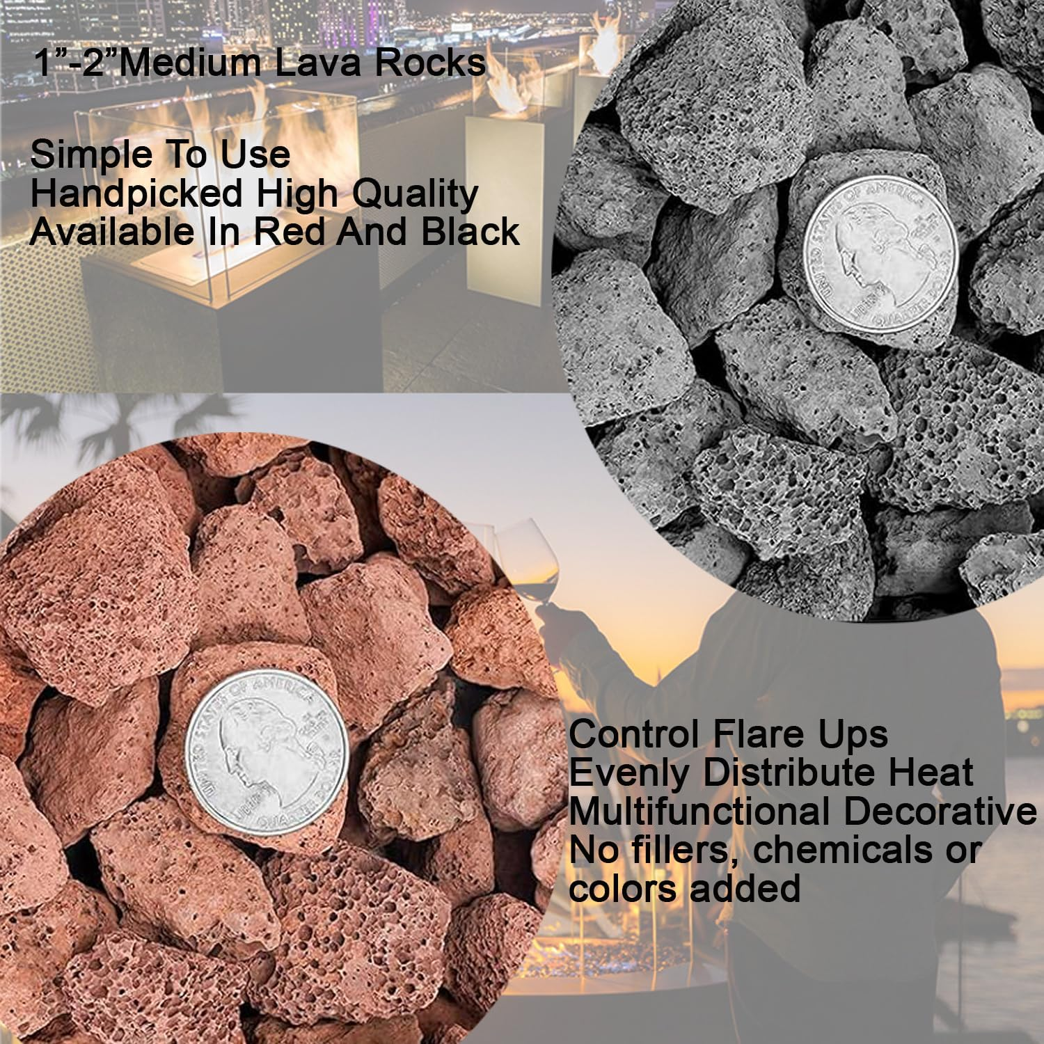 Medium Lava Rock 5LBS, 1' - 2' Natural Volcanic Stones Use in Fireplace, Fire Pit or Bowl Rocks for Indoor Outdoor Natural Gas Propane Fires and Decorative Landscaping-Black image number 4