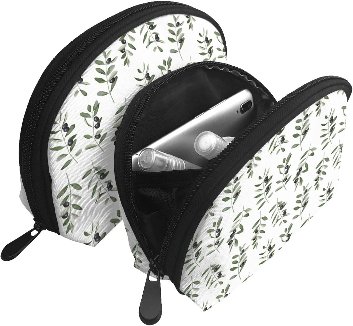 Cozimangoe Coin Pouch Makeup Bags Set, 2 Piece Shell Shape Cosmetic Bag with Pockets for Daily Travel Handbag Lipstick Keys Toiletry, Personalized Olive Branch Watercolor Style Nature image number 3