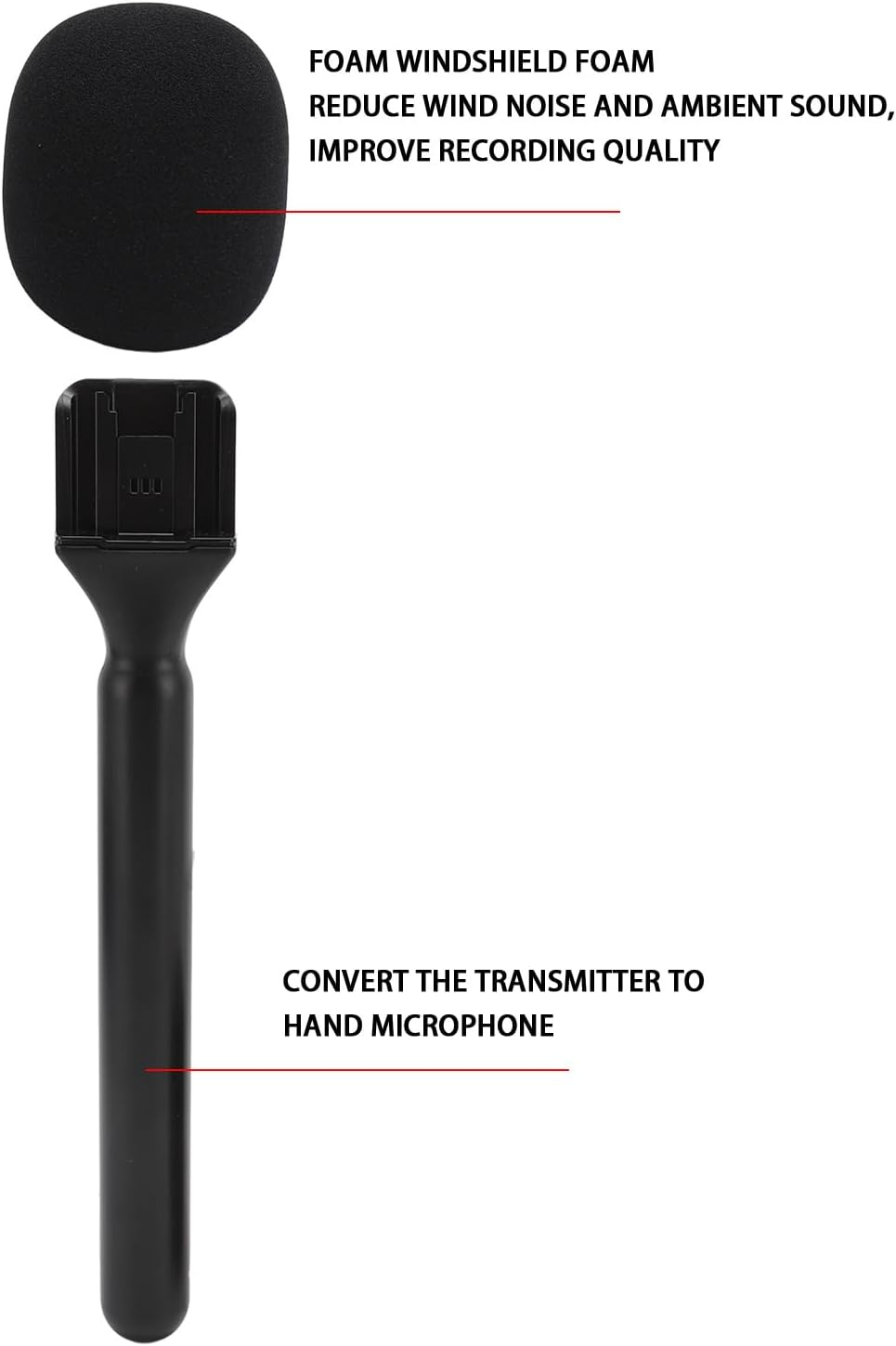 Microphone Interview Handle, Lightweight Interview Microphone Adapter with Windshield Foams, Integrated Cold Shoe Clamp, for MIC 1 and 2, for Rode Wireless GO II, for Hollyland