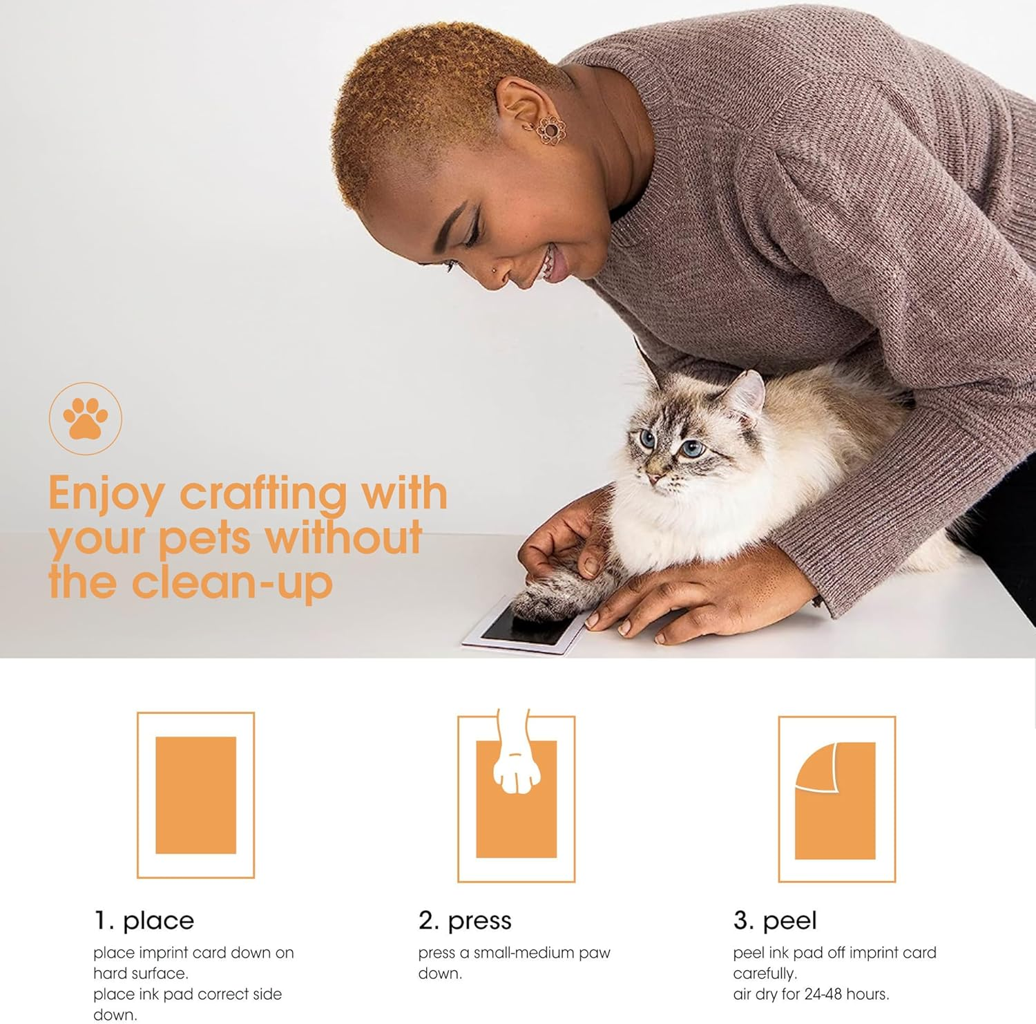 Pearhead Paw Print Clean Touch Ink Pad Kit for Dogs and Cats, Pet Owner Keepsake, DIY Inkless Paw and Nose Print Impression Set, Small/Medium image number 6