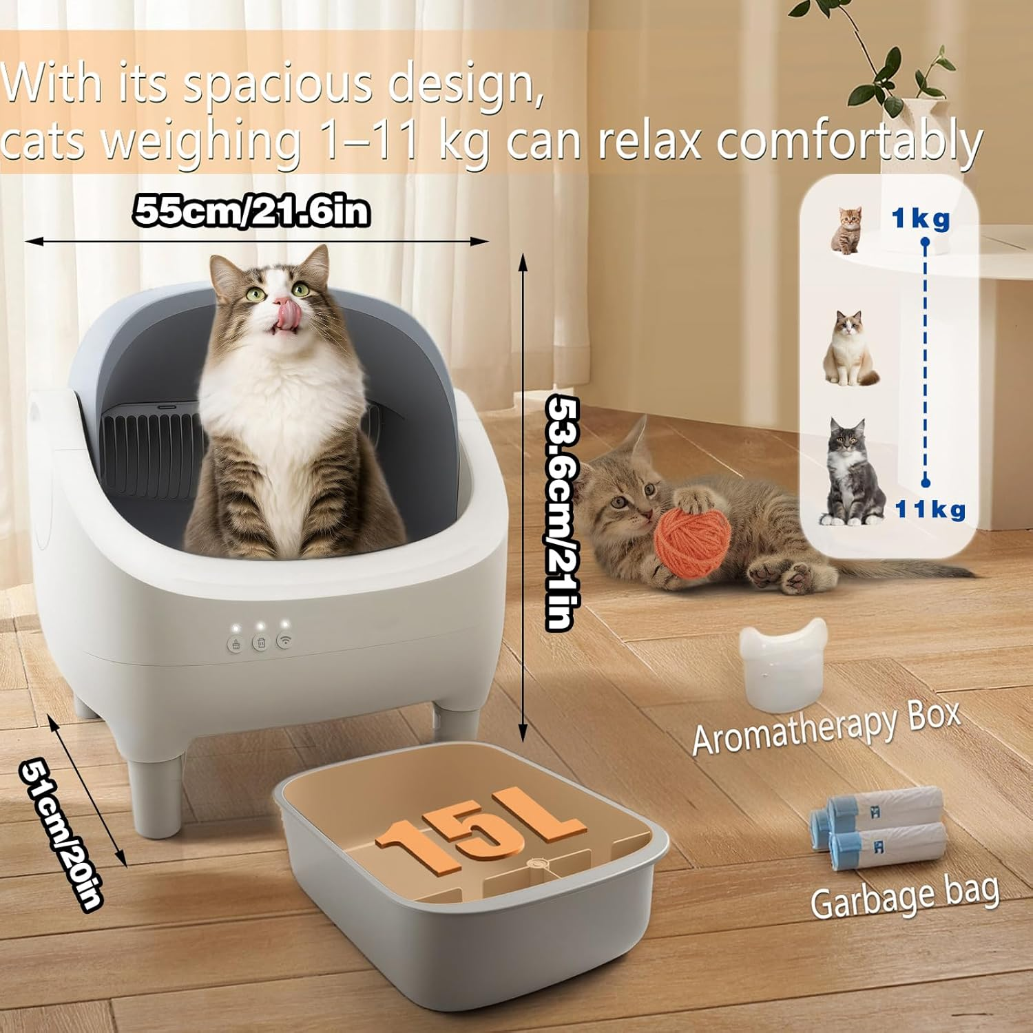 Self Cleaning Cat Litter Box, Open Top Automatic Cat Litter Box for Multiple Cats with App Control and Safety Protection, Odor-Free Waste Disposal Includes Trash Bags image number 5