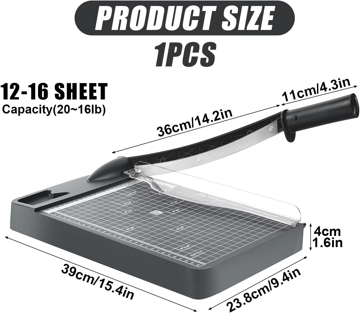 43CM Heavy Duty Paper Cutter - Guillotine Paper Trimmer with Blade Lock and Safety Guard, 16-Sheet Capacity image number 3