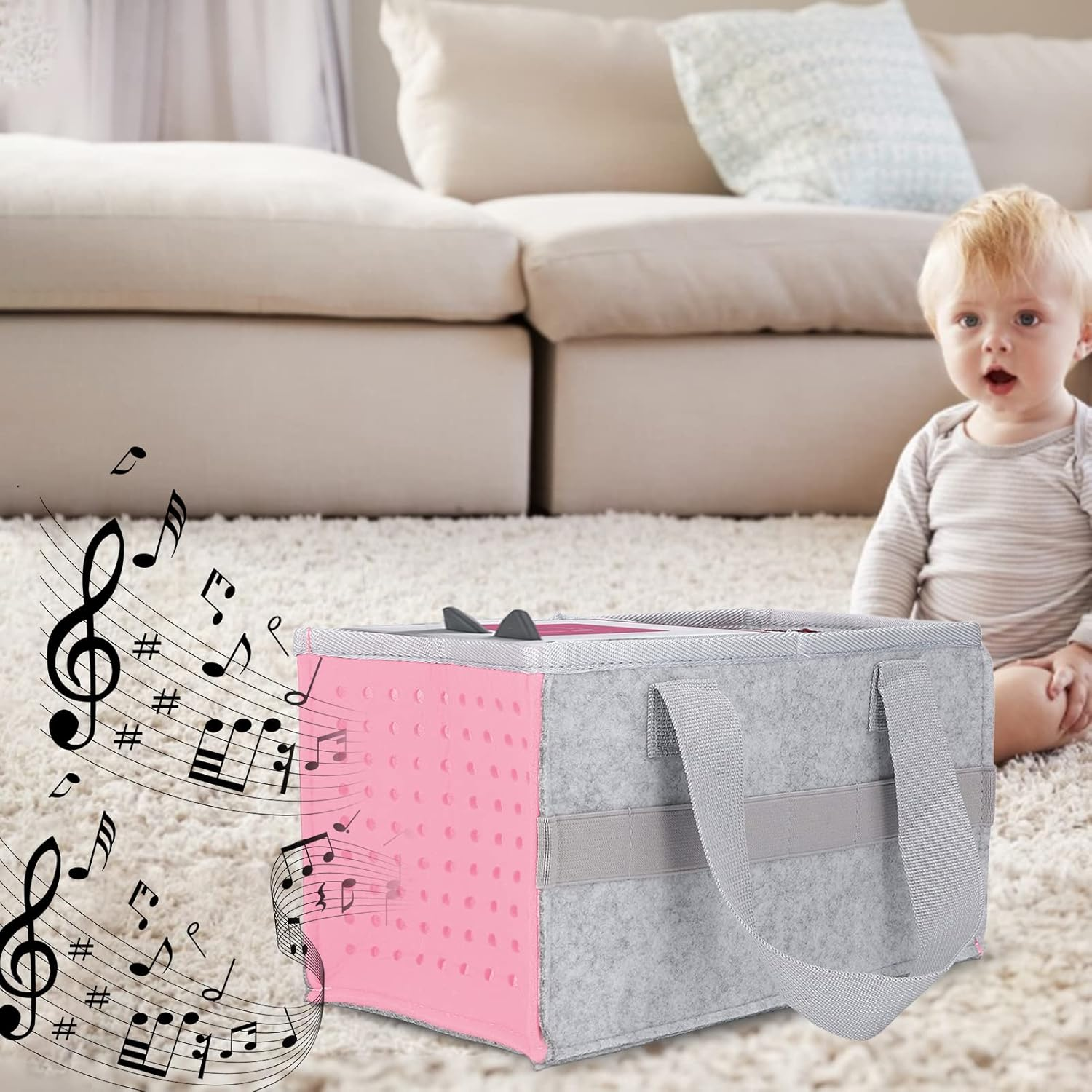 Ejoyous Felt Carrying Case for Toniebox Starter Set with Middle Divider & 6 Elastic Straps Foldable Portable Thick Scratch-Resistant with Handle for Speaker/Headphone Accessories (Pink) - Pink image number 4