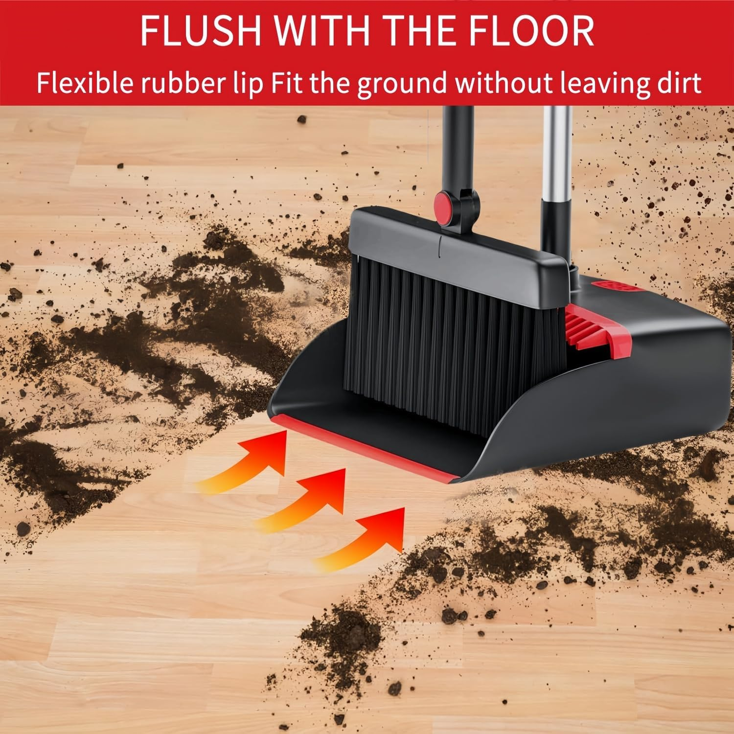 Upgraded Broom and Dustpan Set with 48.8" Long Handle, 180&deg; Rotating Stand-Up Dustpan & Comb Teeth - Lightweight Sweeping Combo for Home, Office, Kitchen, Lobby Floors (Space-Saving Design) image number 4