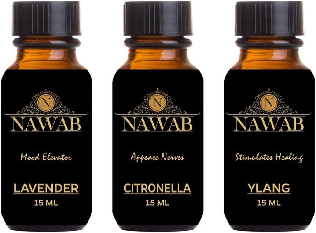 NAWAB Aroma Oil / Diffuser Oil / Scented Oil / Fragrance Oil ( Lavender , Citronella , Ylang-Ylang - 15Ml Each)