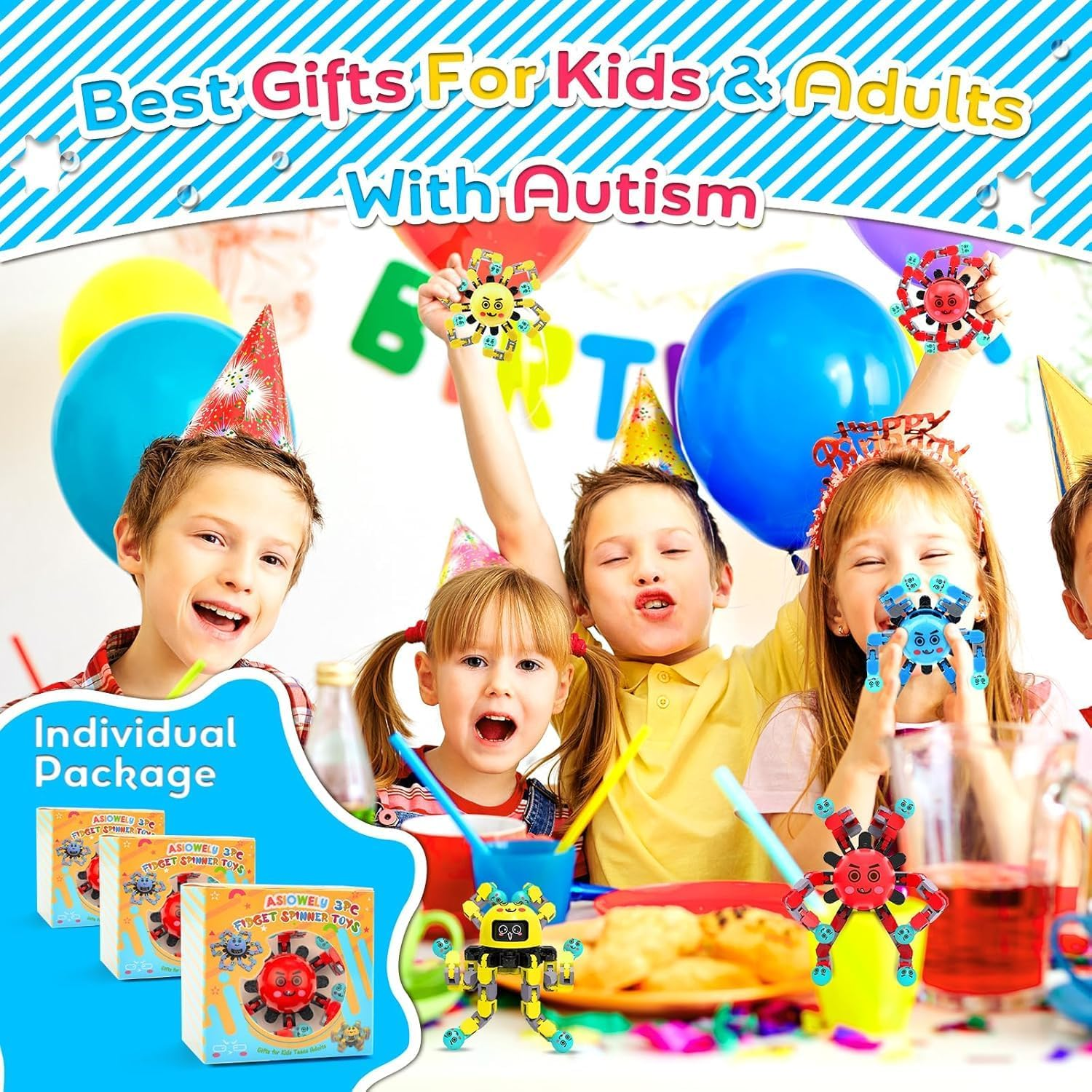 ASIOWELY Transformable Fidget Spinner Toys for Kids and Adults,3 PCS Finger Sensory Toy for Teens with Autism ADHD Anxiety Relief,Birthdays Gifts Party Favors for Boys Girl Travel Stocking Stuffers image number 3