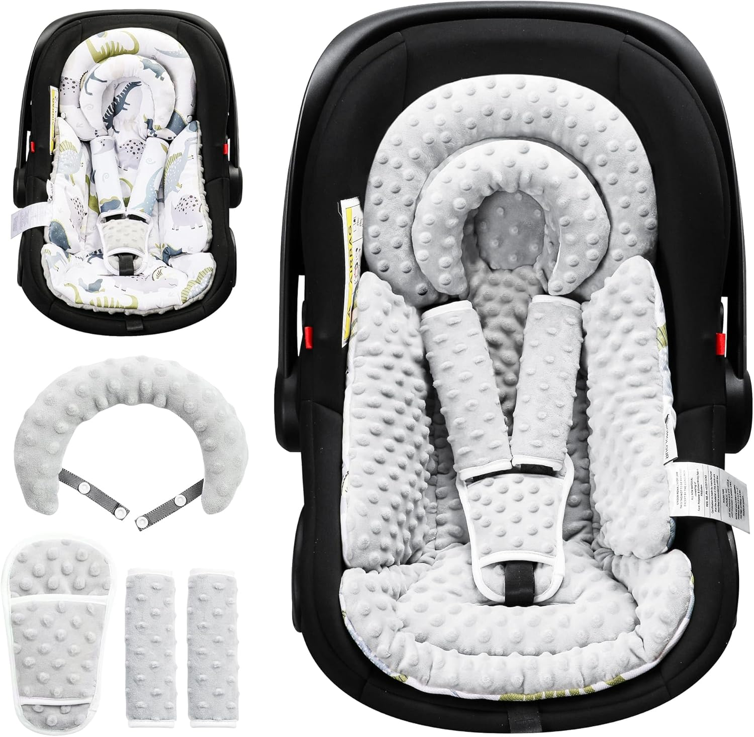 Infant Car Seat Insert, Enlarged Head Support for Baby Carseat, Reversible Newborn Insert with 3 Strap Covers, 2-In-1 Baby Car Seat Cushion for Stroller, Swing, Bouncer, Rocker - Blue Giraffe