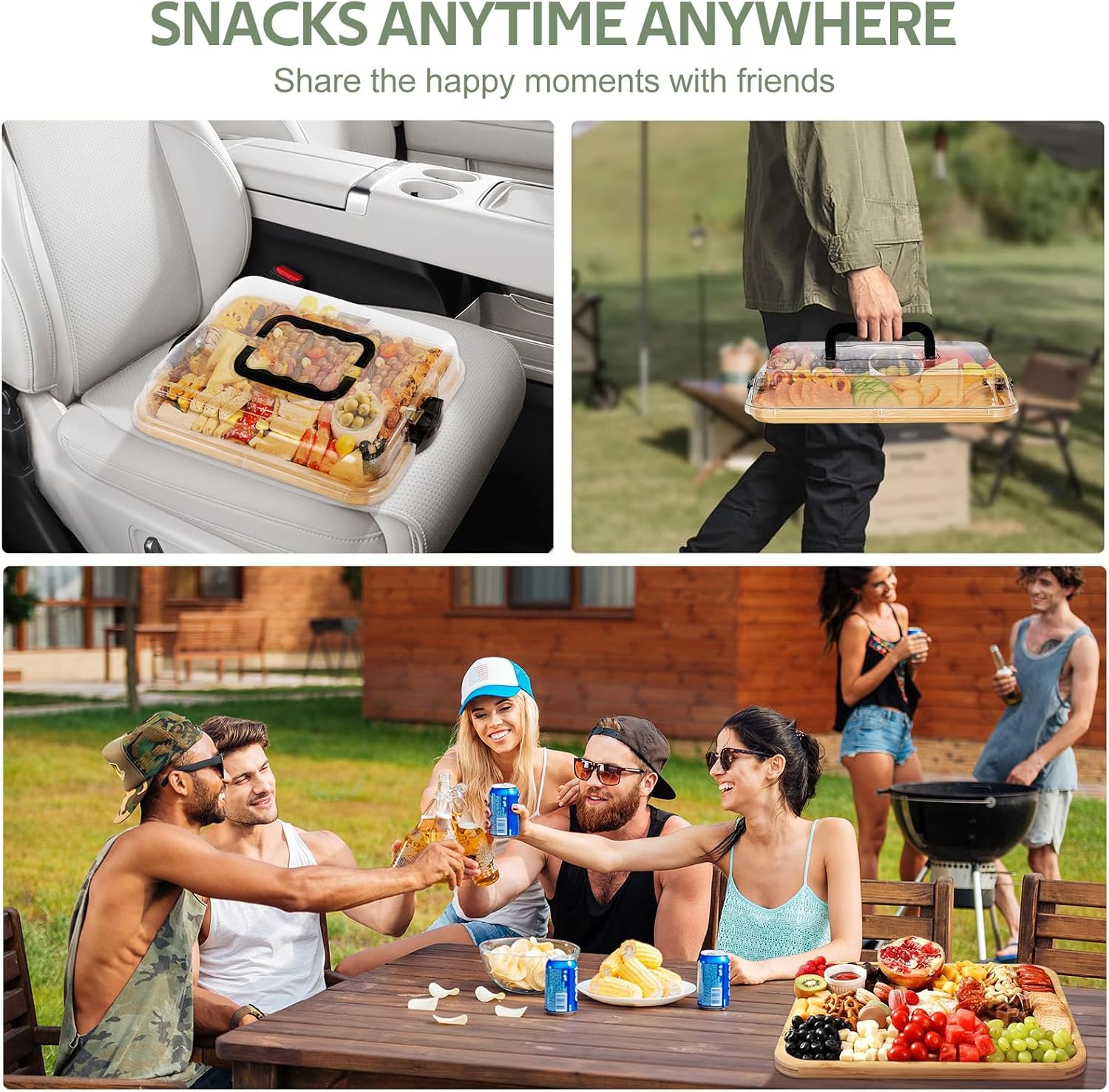 Premium Charcuterie Board with Locking Lid & Handle, Bamboo Cheese Board Platter for Appetizers & Snacks, Travel Portable Serving Tray for Kitchen,Parties,House Warming Gifts New Home,Gifts for Women image number 3