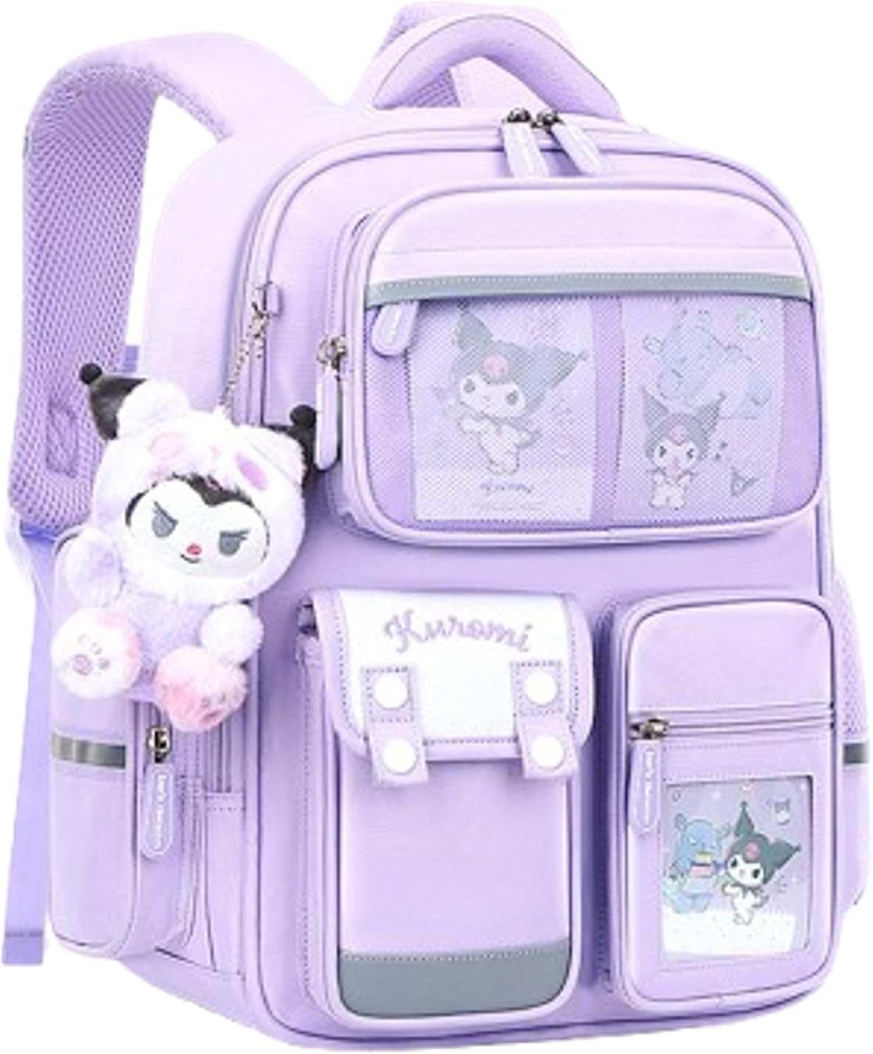 Many Rainbows Kuromi Japanese Cartoon Character Backpack School Bag with Multiple Pockets, Purple, 38 X 28.5 X 14Cm, Casual image number 1