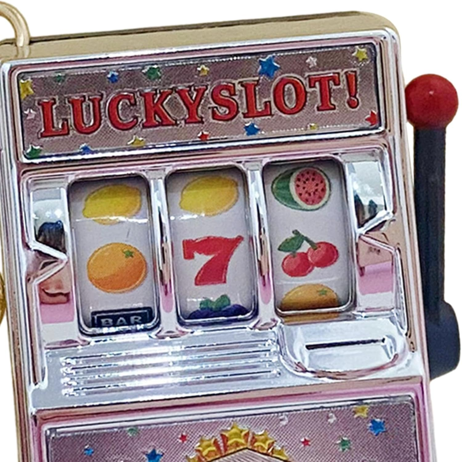 Mini Slot Machine Toy Keychain Mini Arcade Game Toy, Novelty with Bell Portable Fruit Machine Slot Pendant Gaming Gifts for Women Boys, Argent