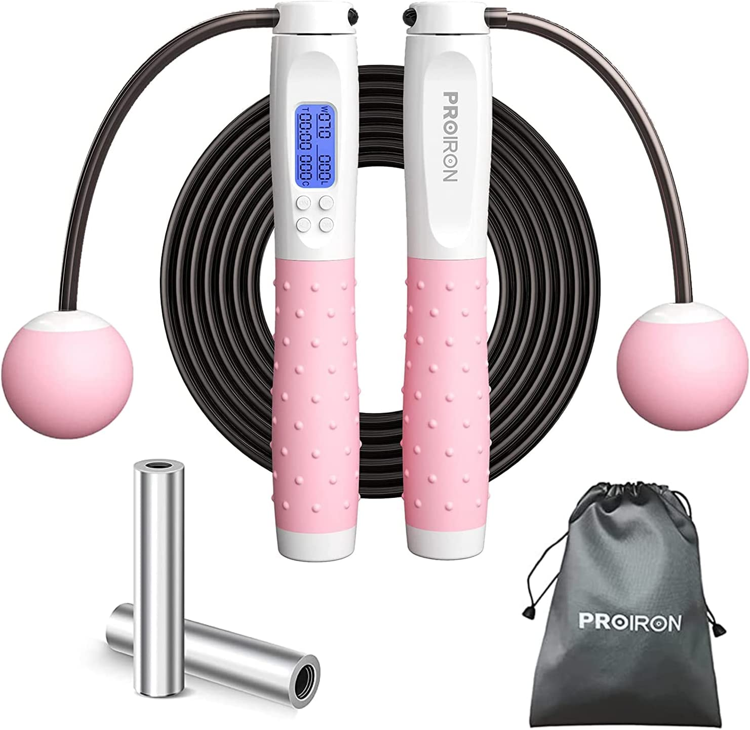 PROIRON Skipping Rope Digital Weighted Handle Workout Jump Rope, Skipping Rope with Calorie Counter Cordless Jumping Rope for Training Fitness, Adjustable Tangle-Free Speed Jump Rope for Men Women Kids Fitness Exercise Training