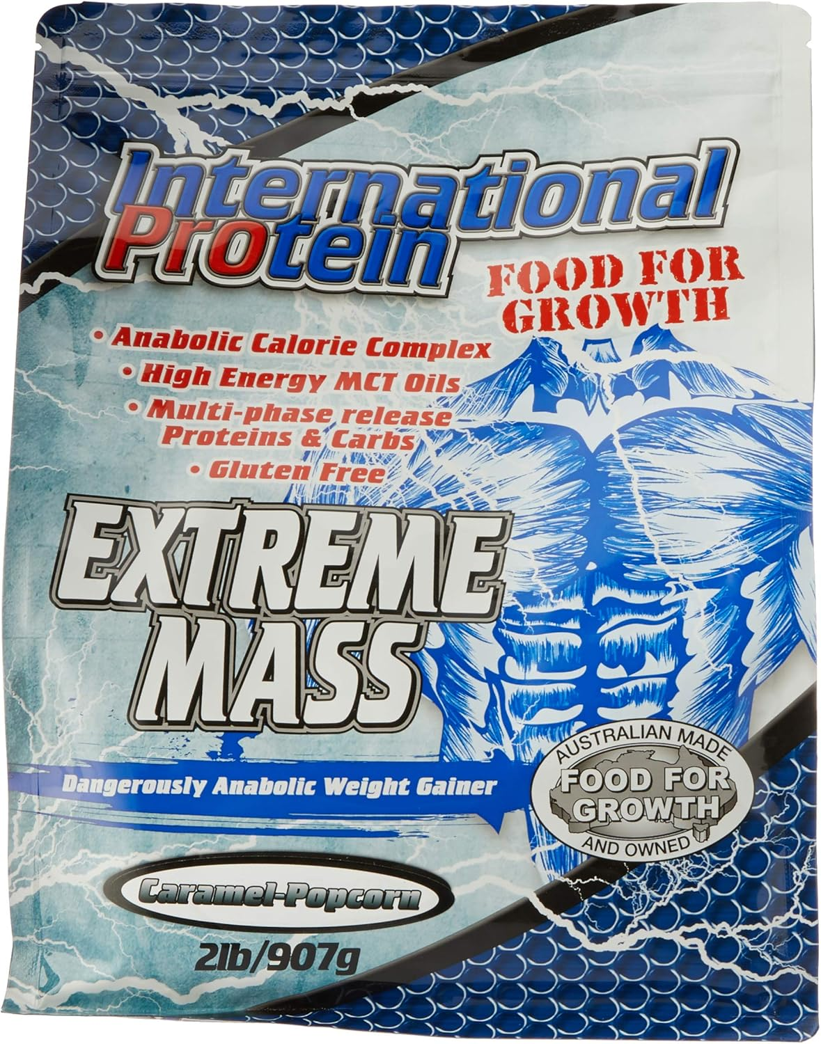 International Protein Extreme Mass Caramel Popcorn Flavour Weight Gainer Protein Powder 907 G image number 3