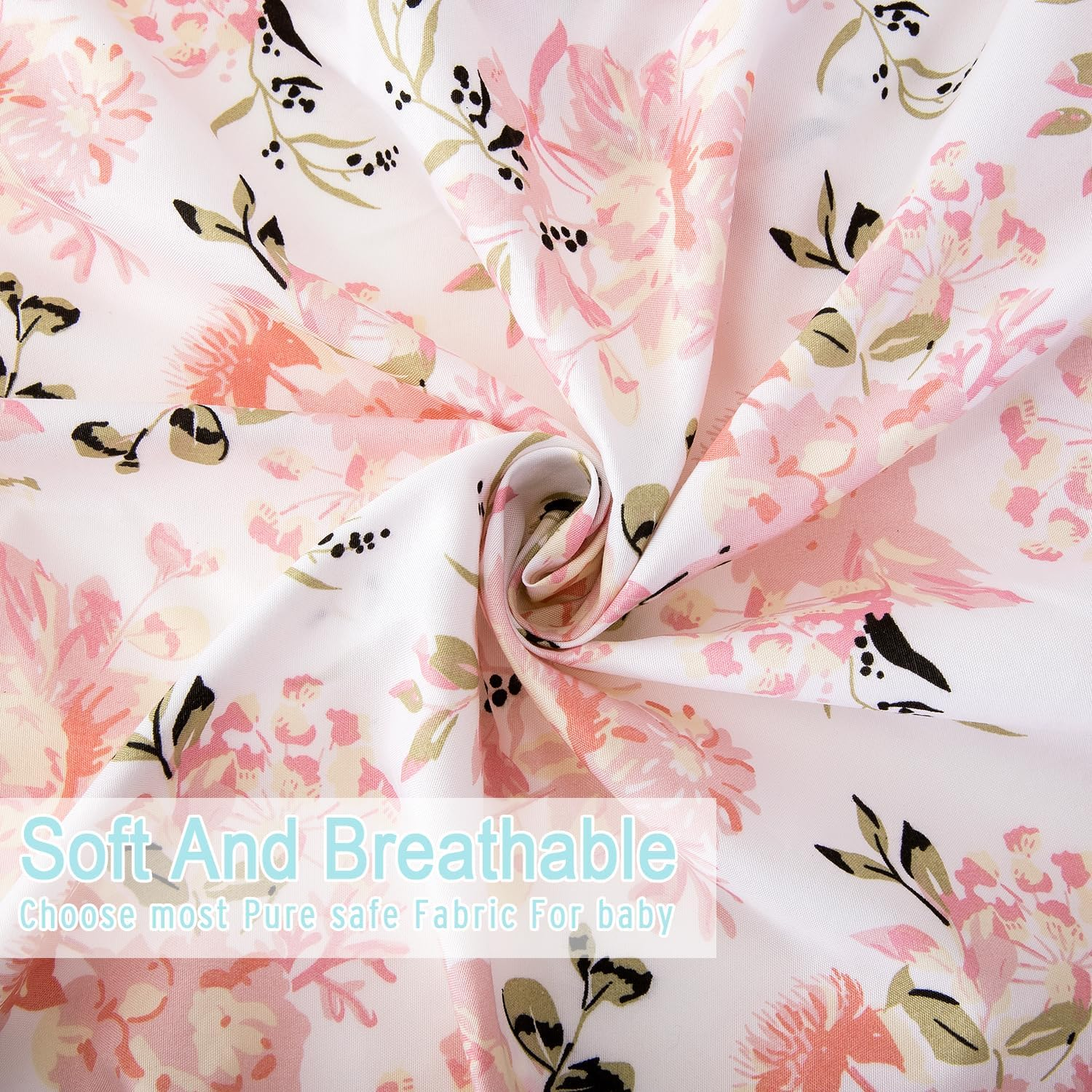 Little Grape Land Baby Pack and Play Sheets Fitted(38" X 26"), 4-Pack Mini Cot Sheets Set for Baby Girls Boys,Breathable & Soft Microfiber，Organic Fitted Cot Sheet for Pack and Play Mattress(Flower) image number 2