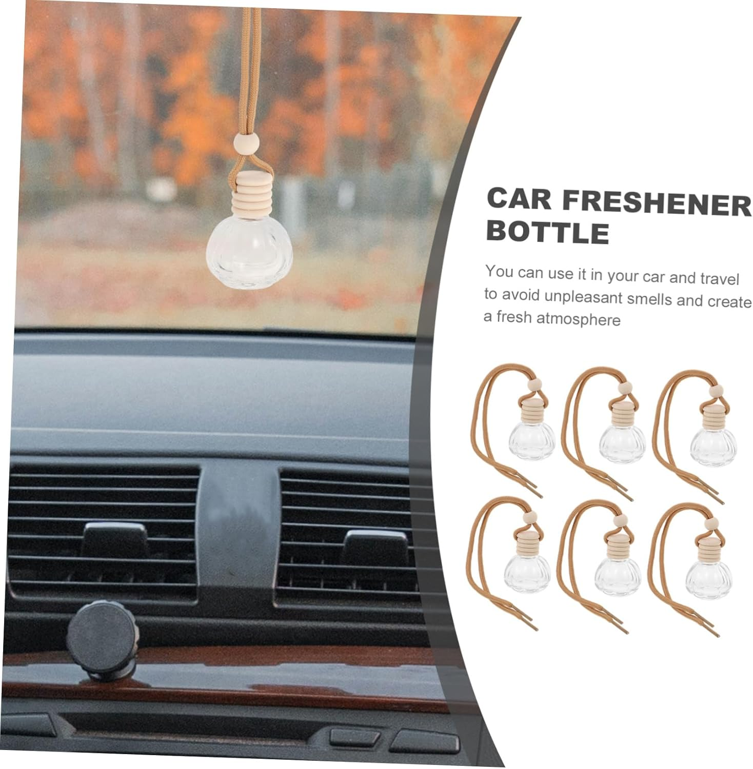 6Pcs Car Aromatherapy Essential Oil Storage Bottles Perfume Diffuser for Car Stylish Hanging Air Freshener Unique Design Relieve Driving Fatigue and Create Fresh Atmosphere image number 4