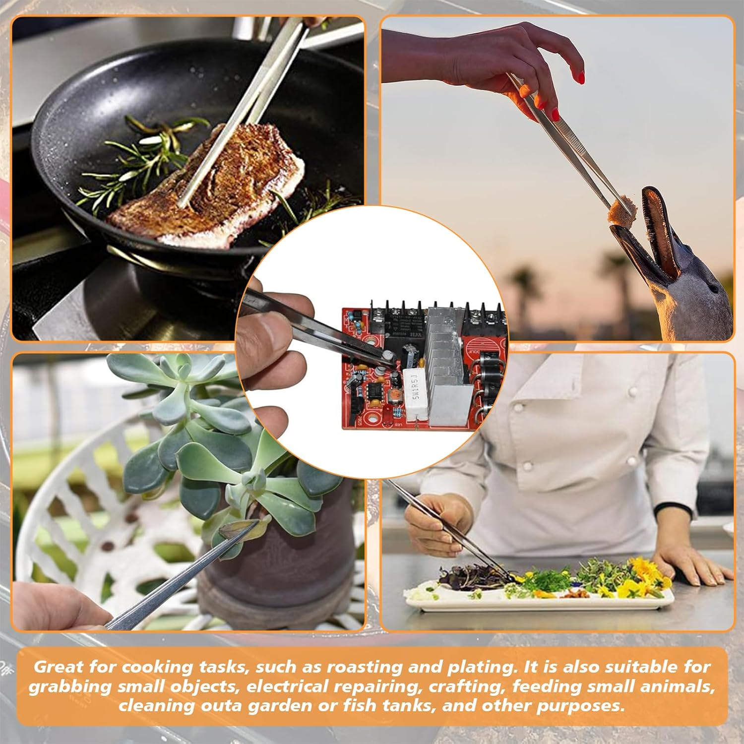 4 PCS Kitchen Fine Tweezer Set, 2 PCS round & 2PCS Straight Serrated Tips Tongs Tweezer, 25CM & 30CM Cooking Tweezers, Stainless Steel Food Tweezers for Sea Food BBQ Medical Beauty Repairing (4Sivery) image number 4