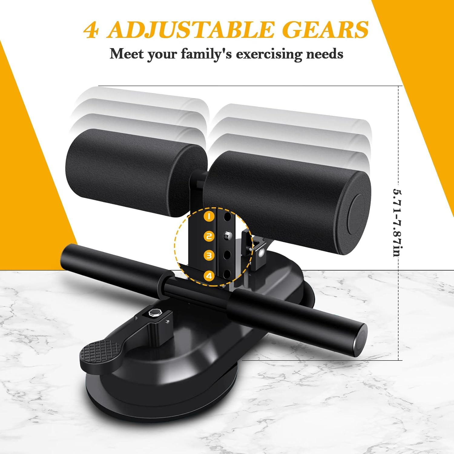 Sit up Bar for Floor, Portable Self Suction Sit up Assistant Device with 4 Adjustable Positions and 2 Suction Cups, Sit up Foot Holder Muscle Training Exercise Equipment for Home or Work image number 2