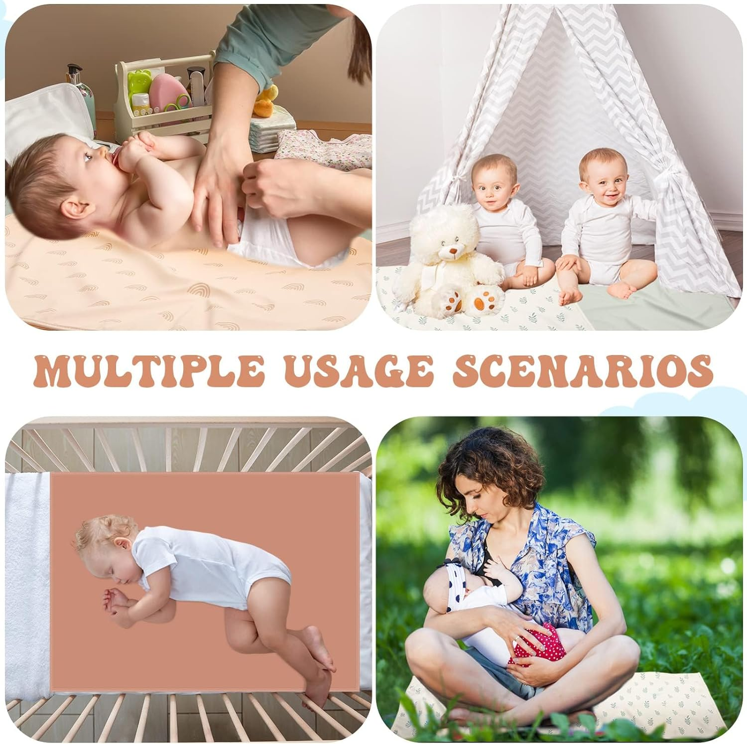 Changing Mat Portable - 1 Pcs Portable Changing Mat, Waterproof Foldable Baby Changer Pads, Machine Washable, Travel Baby Changer Pads for Moms and Dads (Ivory) image number 3